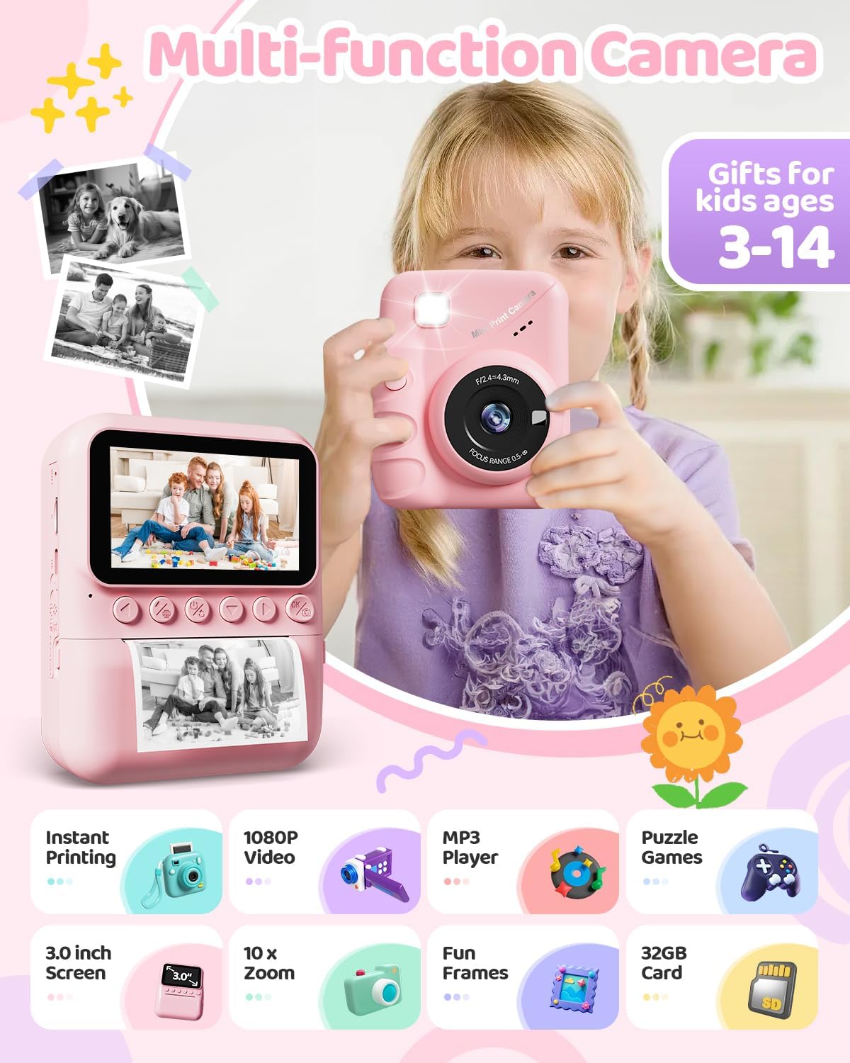 Sofortbildkamera Kinder, Rosa