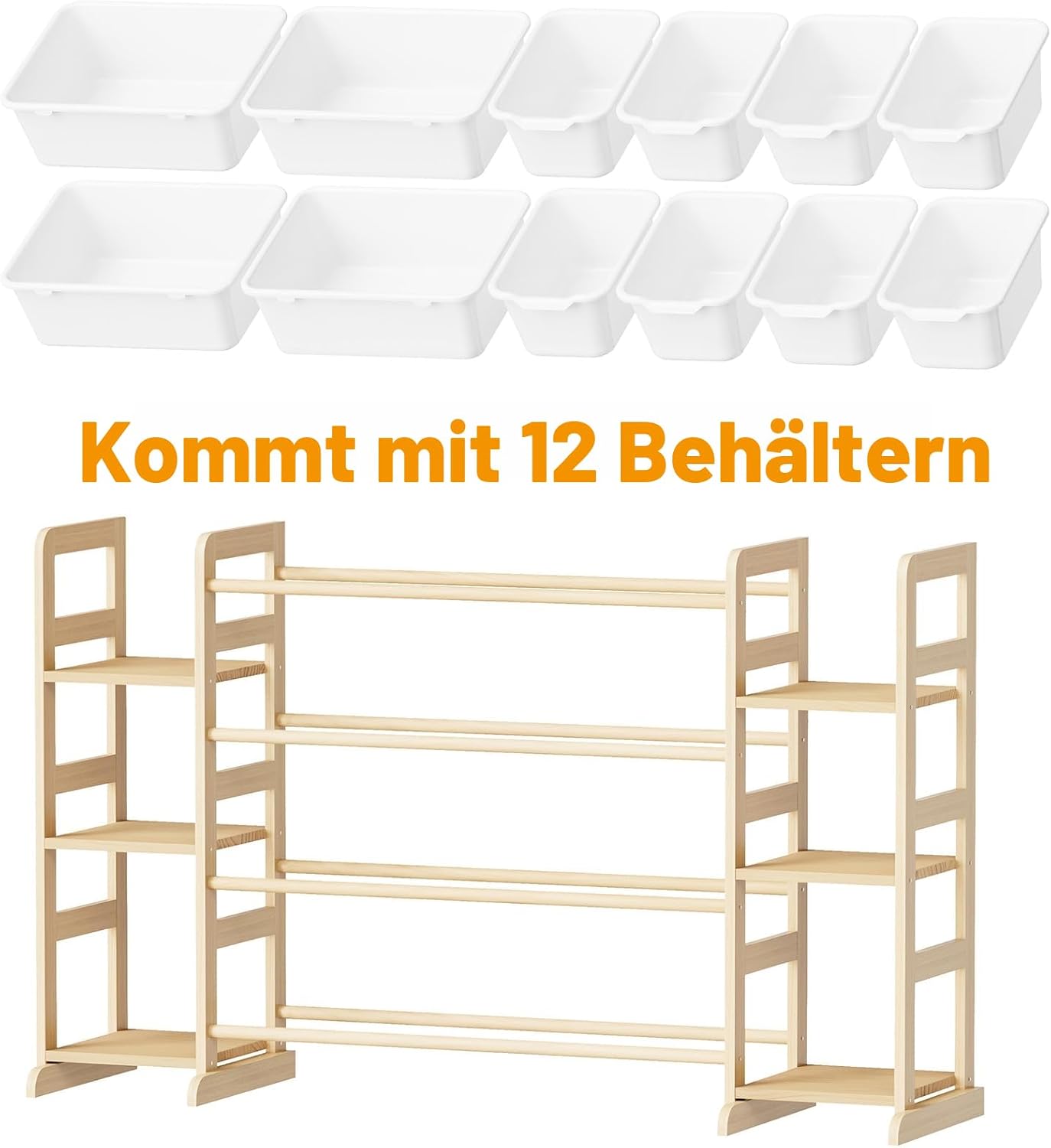 Spielzeug-Organizer mit 6 Regalen und 12 Behältern, Natur 132.8 CM, 6 Regalböden, 12 Boxen 1