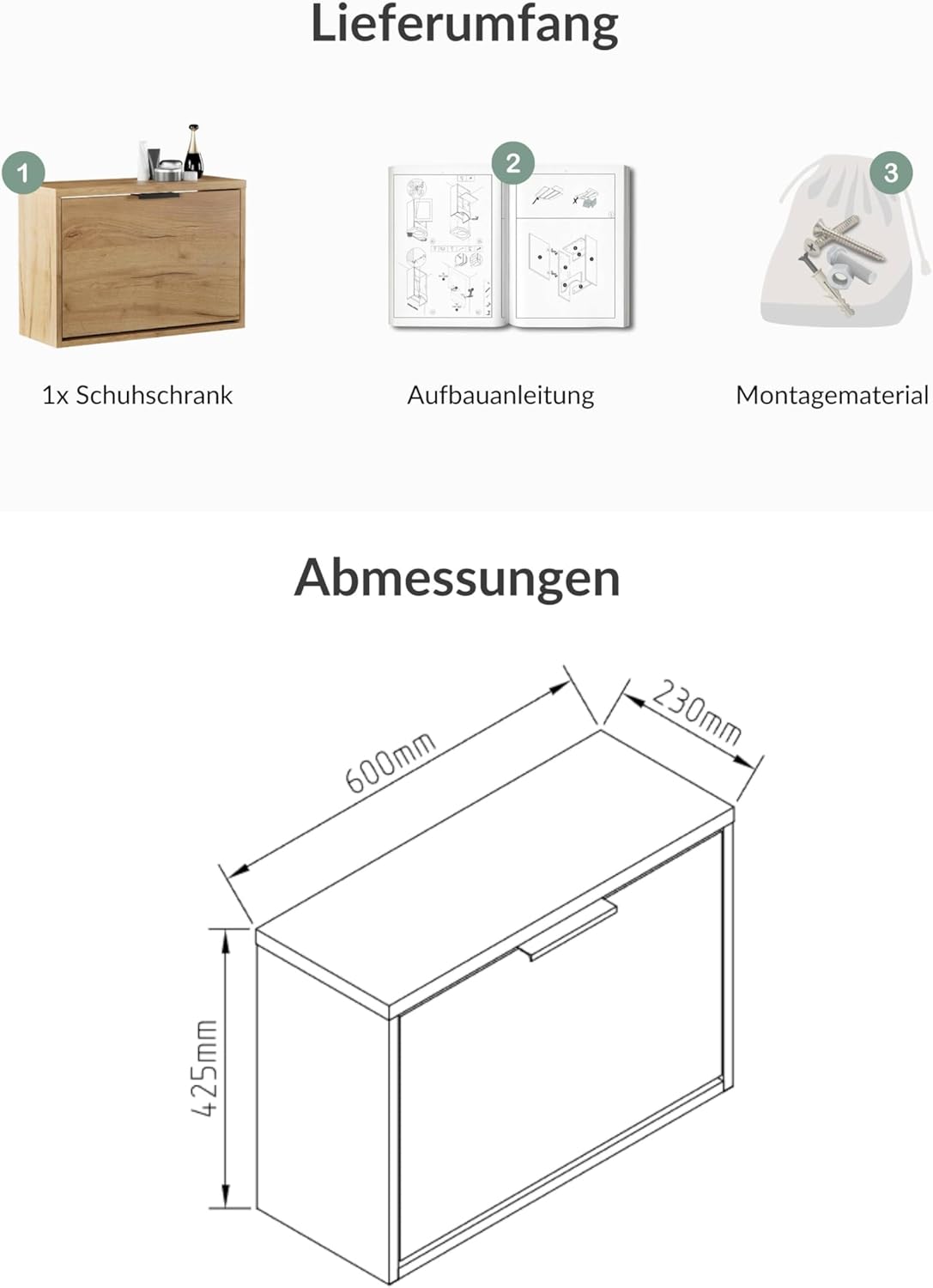 Schuhschrank mit Klappfach und Ablagen, 1 Klappe Gold Eiche