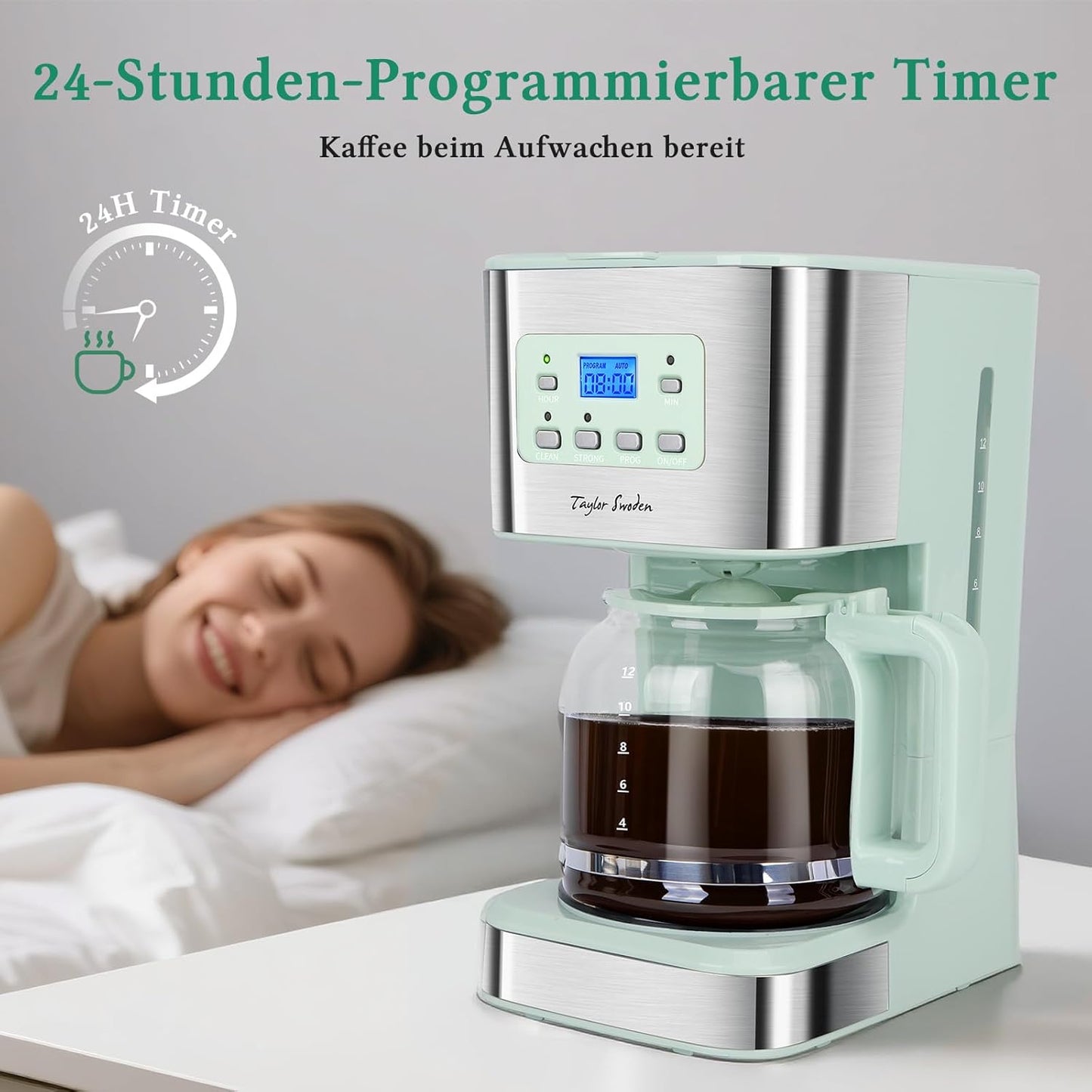 Kaffeemaschine mit Timer und Abschaltautomatik, Grün