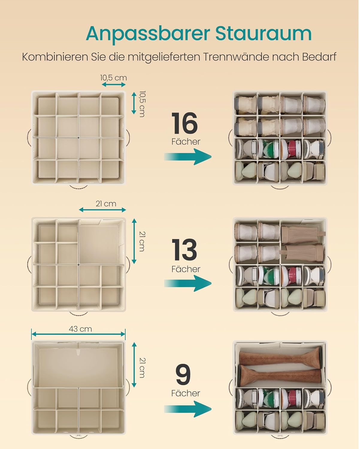 Schuh-Organizer Set (stapelbar, verstellbare Trennwände), 2er Set Cappuccinobeige