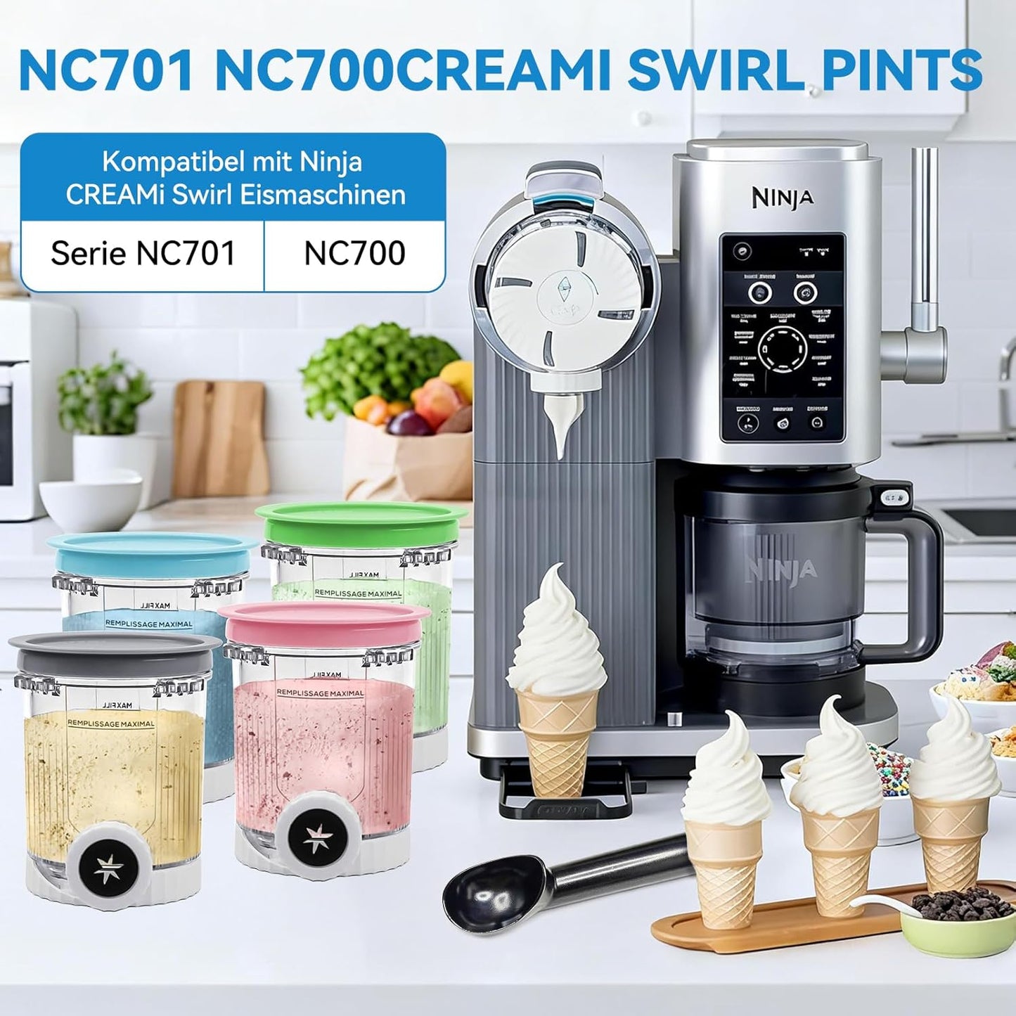 4 x Creami Swirl Behälter für die Ninja Creami NC700/NC701 Serie