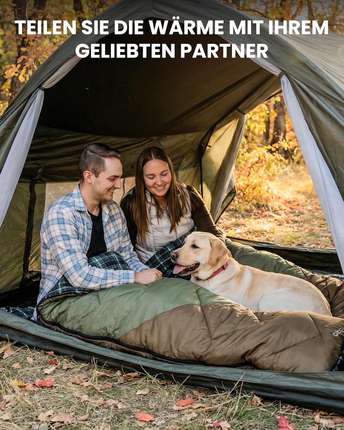 Schlafsack für Erwachsene, 300GSM Grün/Braun-R-Zip