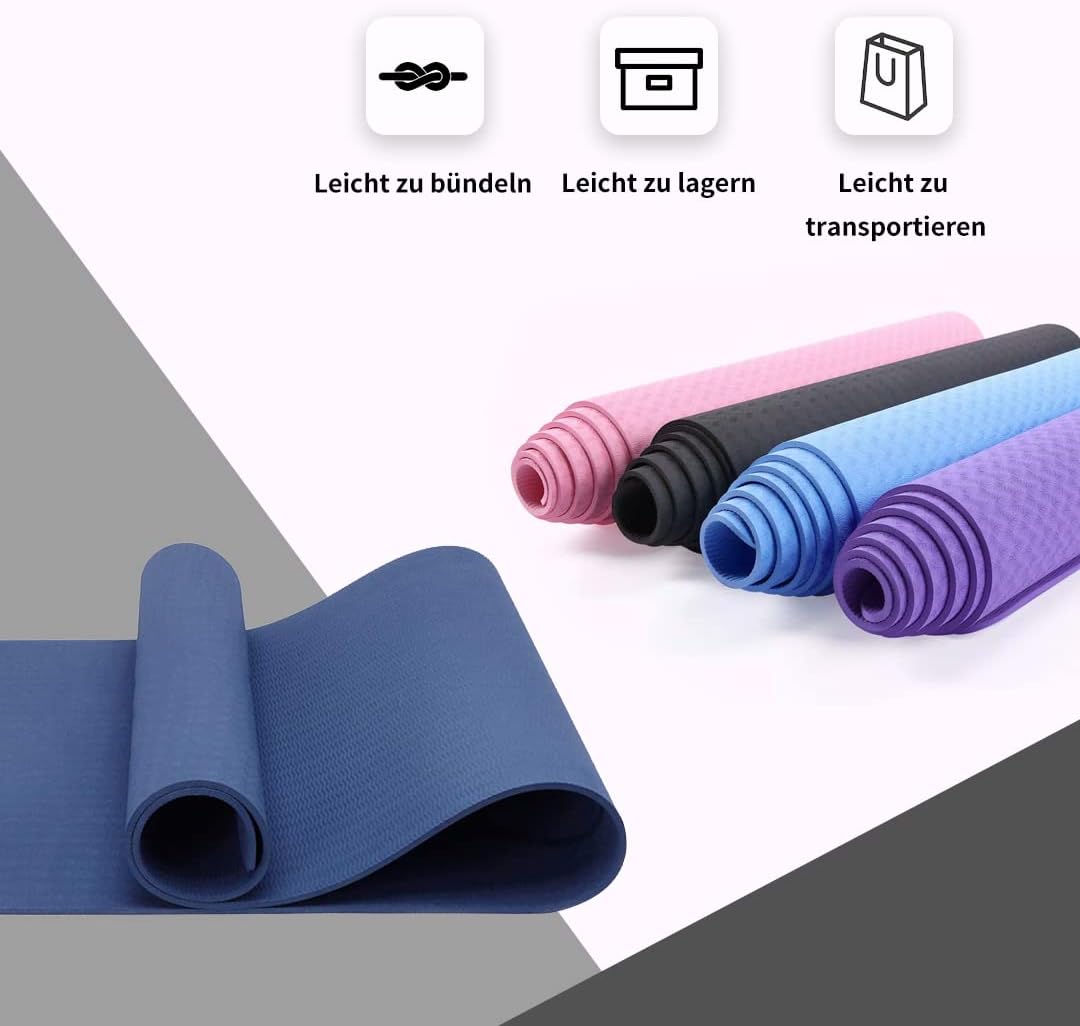 Rutschfeste Yogamatte mit Tragegurt, Marine 6 mm