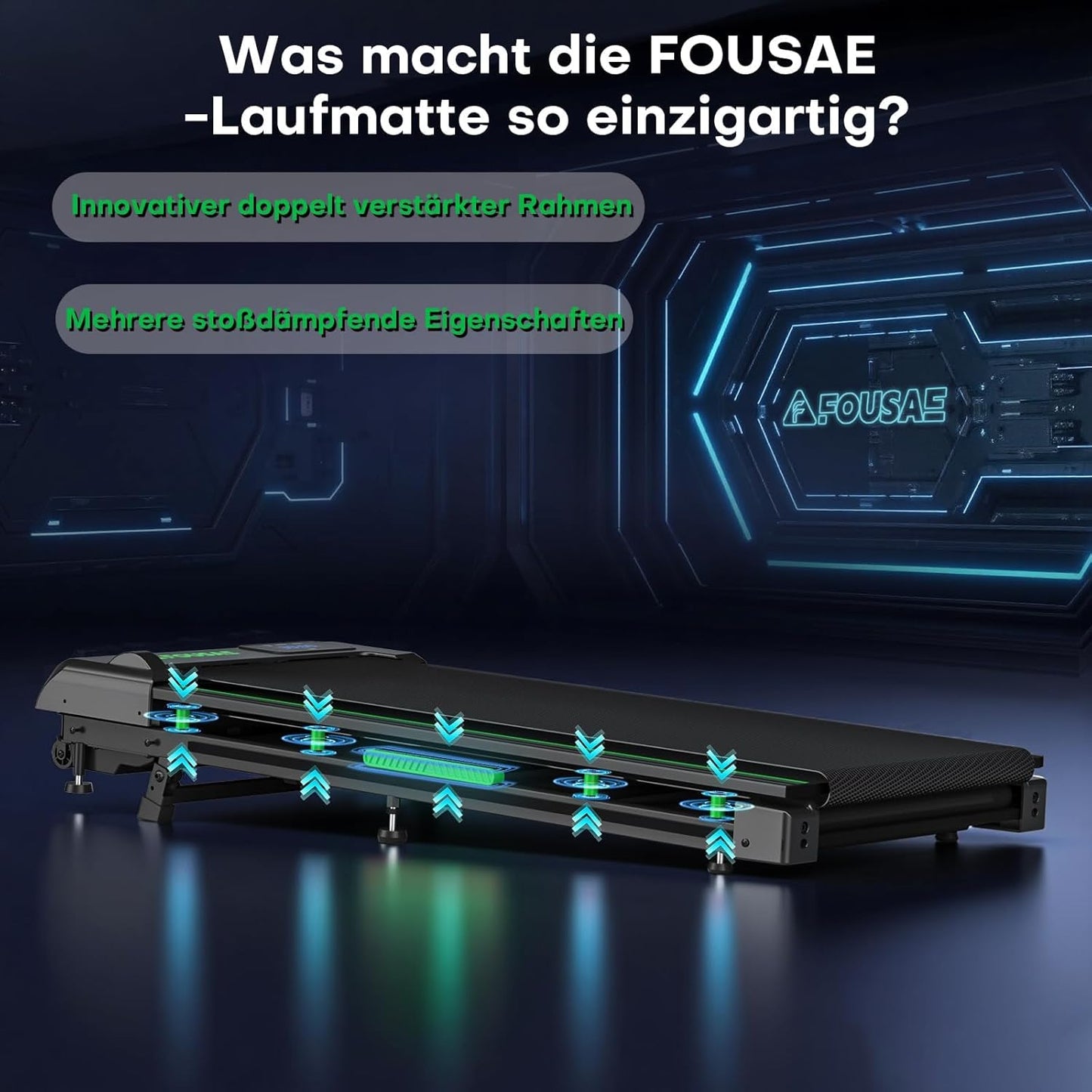 Laufband mit Steigung und Stossdämpfung, Schwarz-Grün
