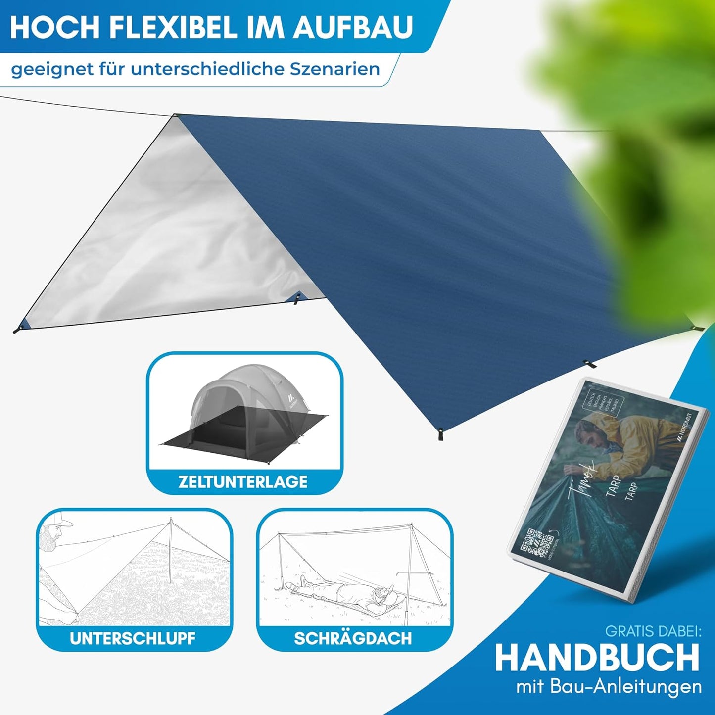 Wasserdichtes Ultraleicht-Tarp, 3 x 3 m, Blau 300 x 300 cm