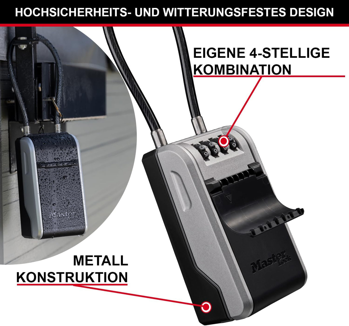 Schlüsseltresor mit flexiblem Kabelbügel, NEU - XL - mit Bügel