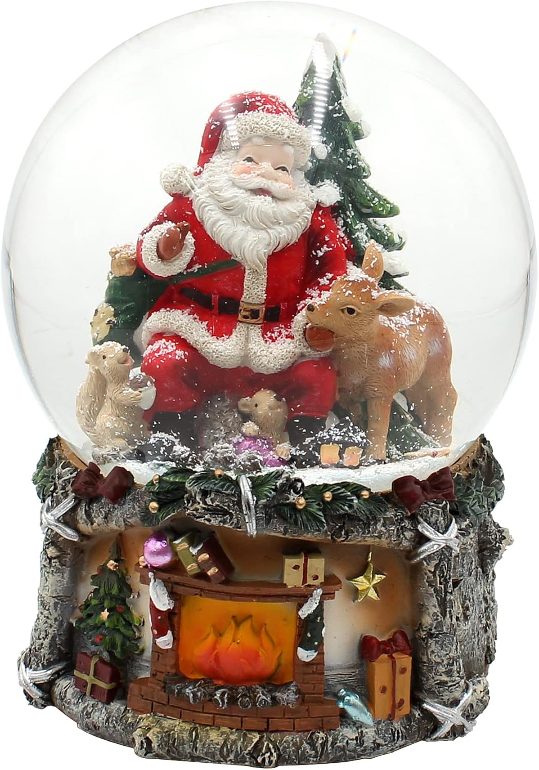 XXL Schneekugel mit Weihnachtsmann & Reh (mit Sound), Wm-reh
