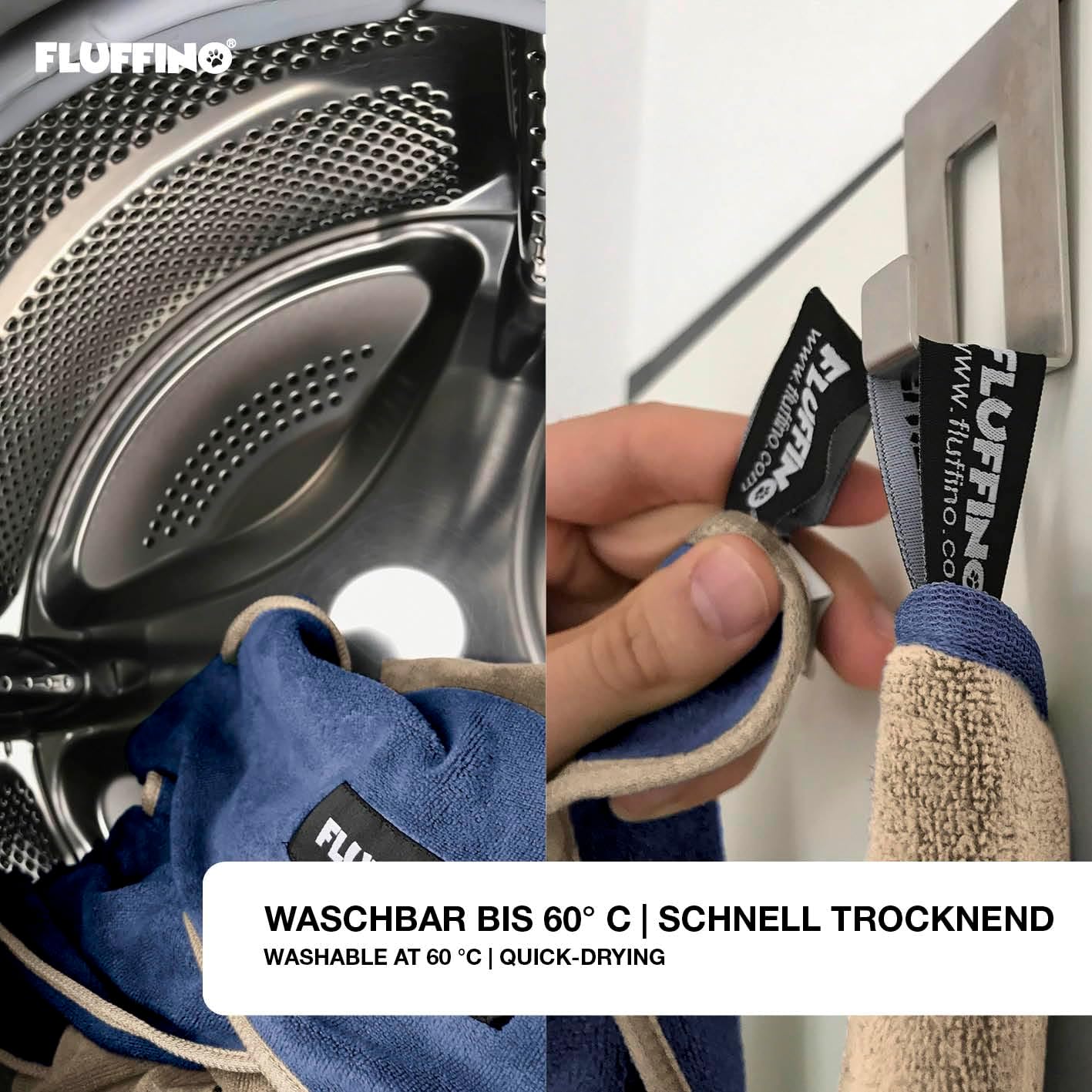 2er-Set Hundehandtuch, Beige & Dunkelblau L | 2 Stück
