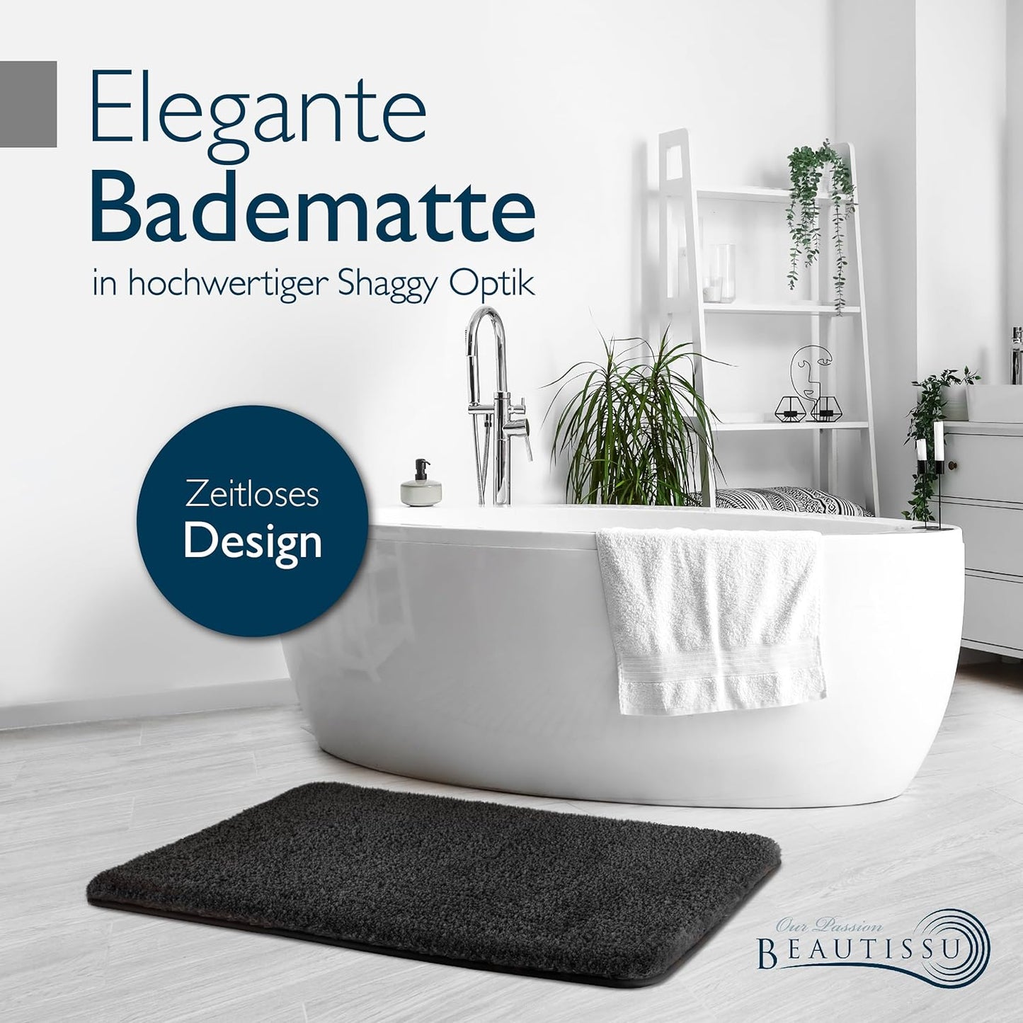 Rutschfeste Badematte, Fussbodenheizung geeignet, 70 x 120 cm, 70 x 120 cm Schwarz