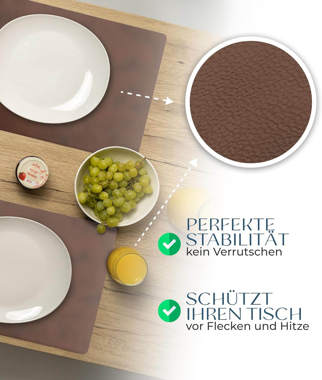Tischsets 4er-Set aus recyceltem Leder, Dunkelbraun