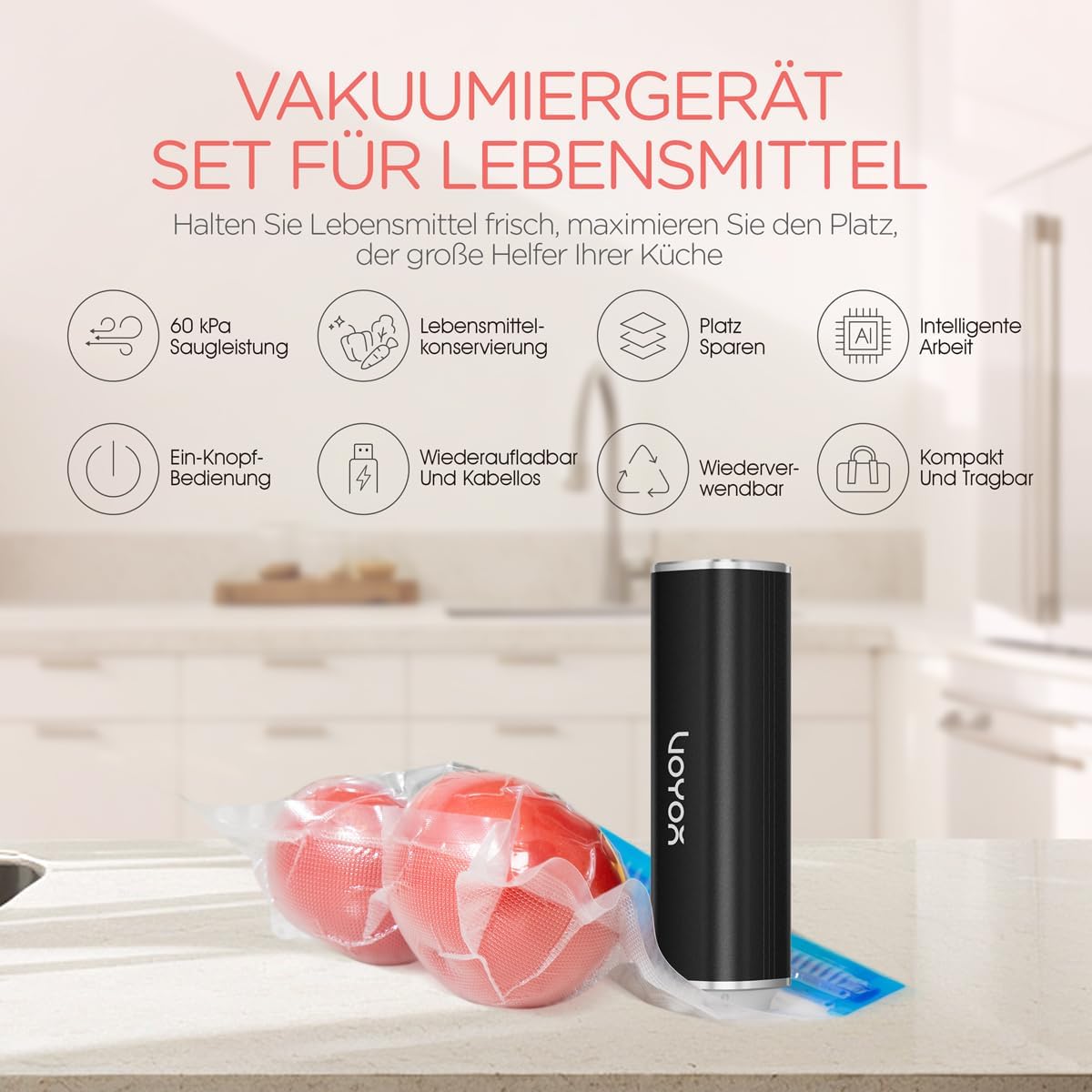 VS210 Handvakuumierer Set mit 5 Vakuumbeuteln, 1 Pumpe+5 Säcke