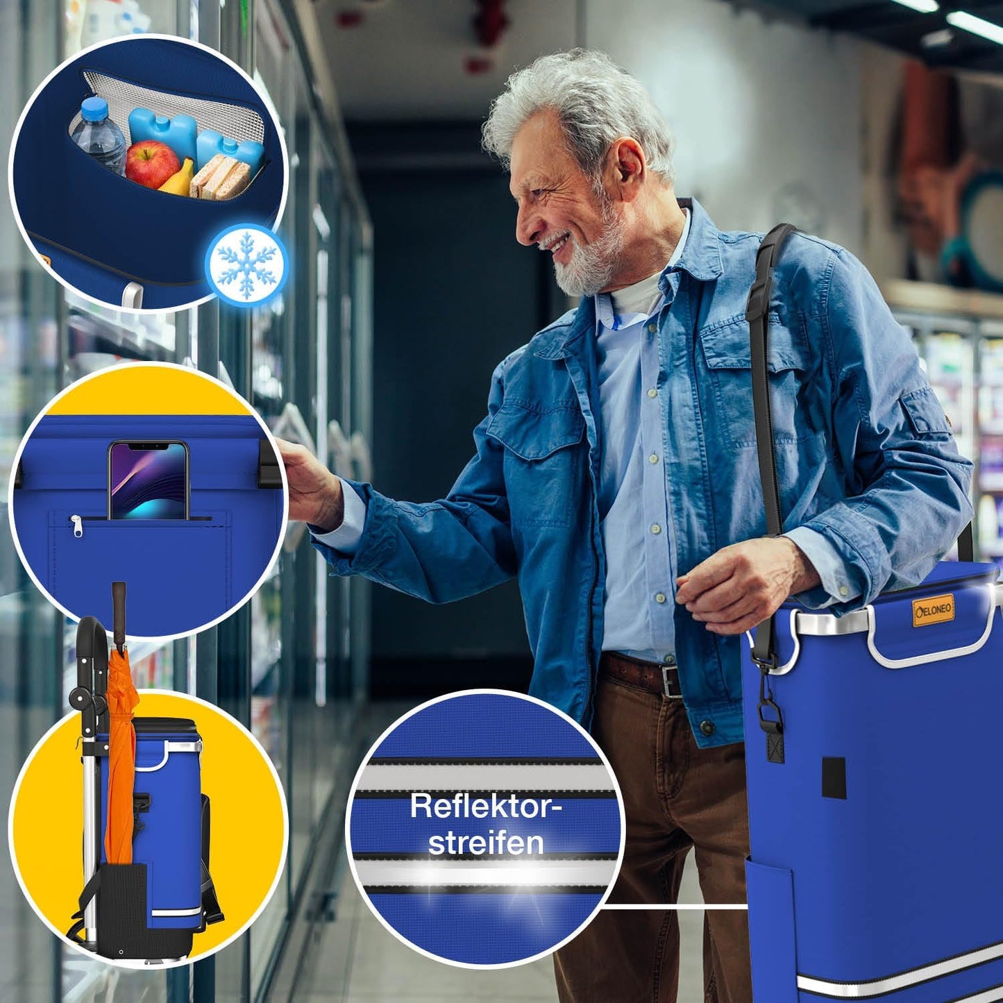 Einkaufstrolley Treppensteiger mit Kühlfach, Treppensteiger-Trolley Blau