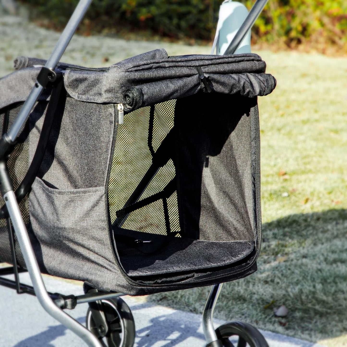 Klappbarer Hundewagen mit Kissen und Netzfenstern, Grau One Size