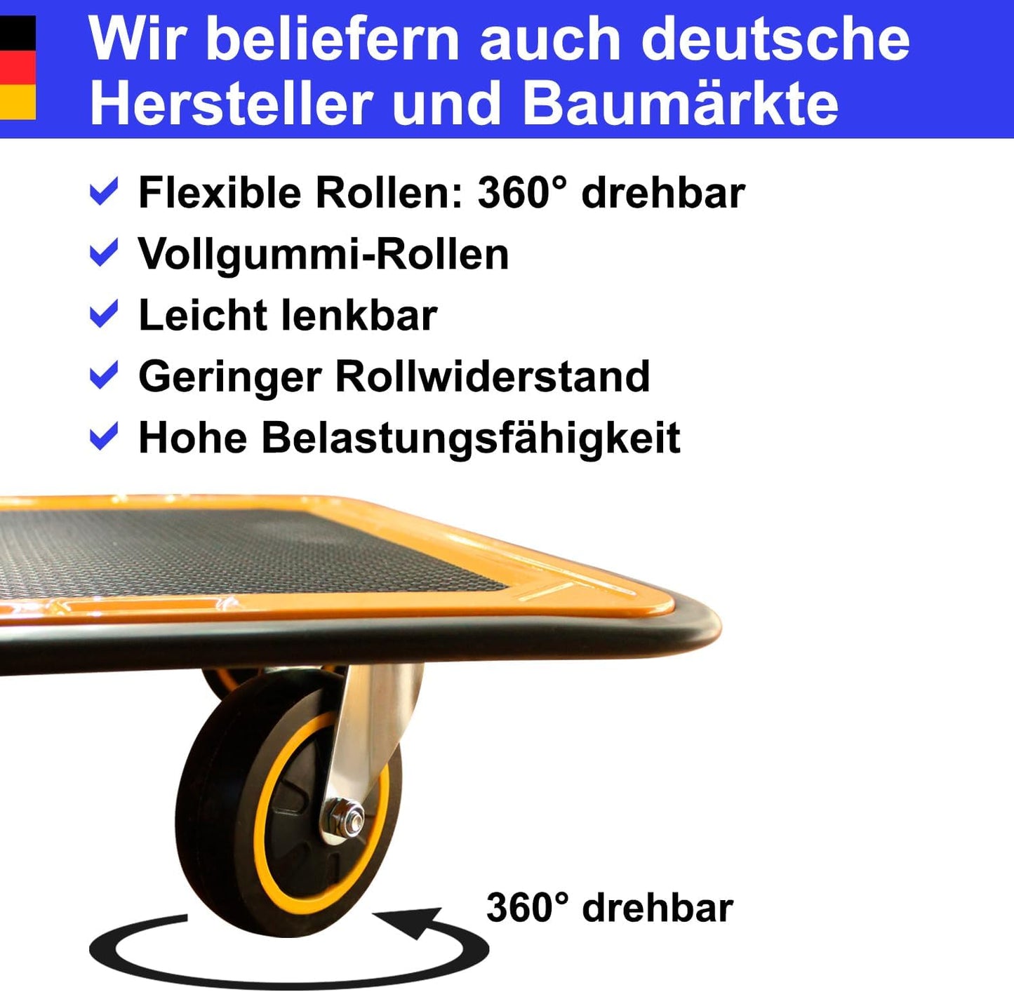 Klapparmer Plattformwagen mit Anti-Rutsch-Auflage