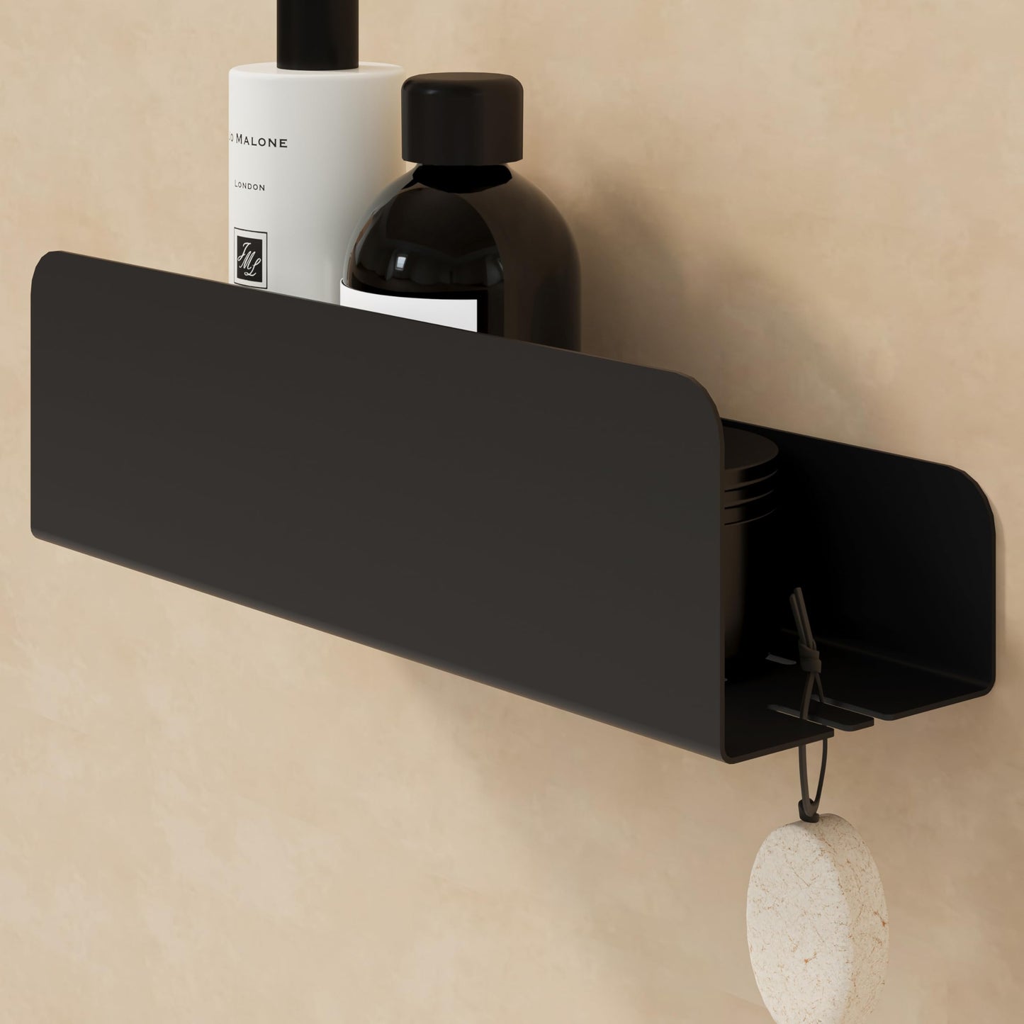 Selbstklebendes Duschregal mit Ablaufrillen, Wand-Duschablage Matt Schwarz
