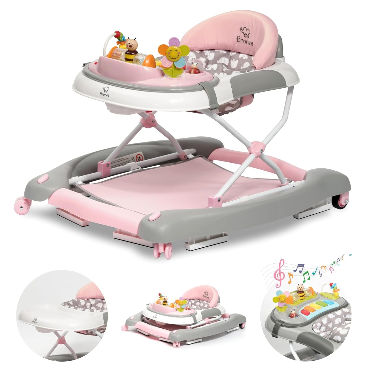 4-in-1 Babywalker mit Schaukelfunktion und Musik, Rosa