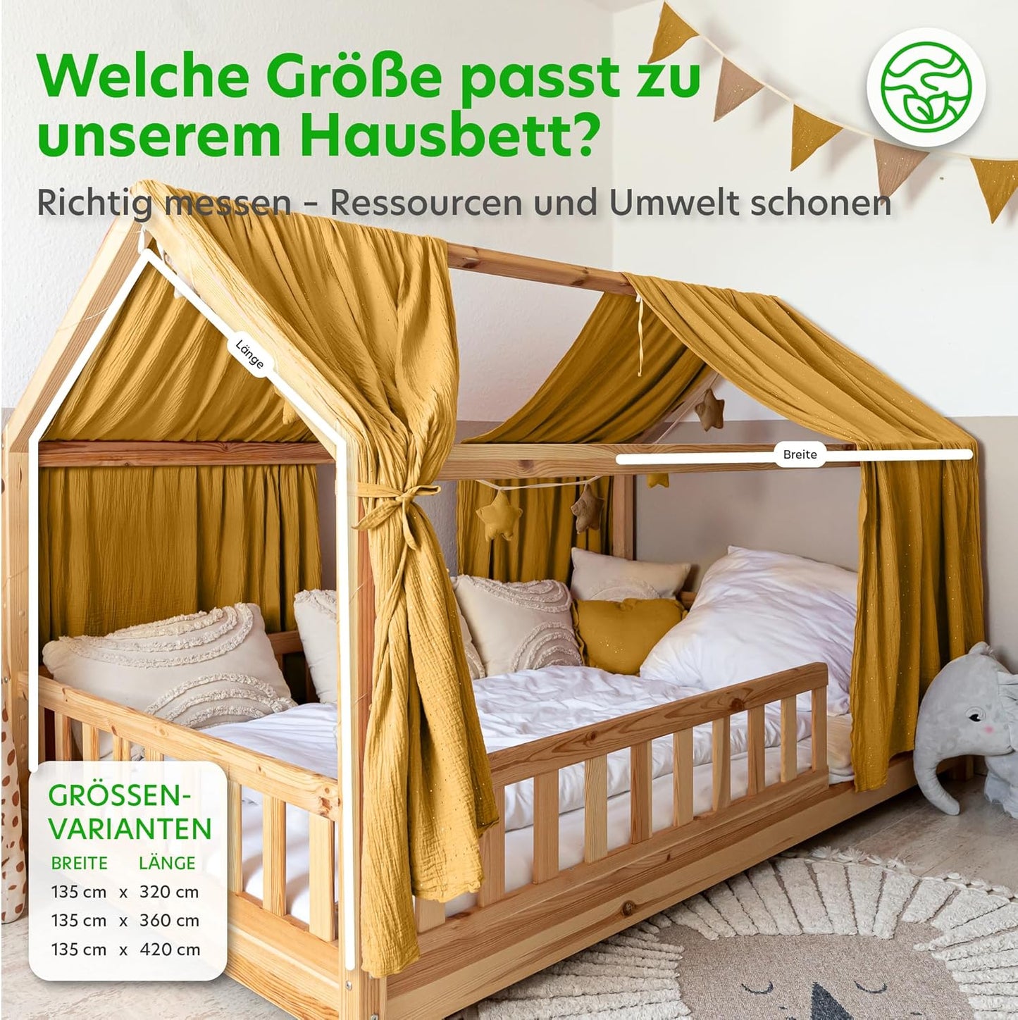 2er-Set Betthimmel für Hausbett, Senfgelb mit Gold 2er Set 67 x 270cm