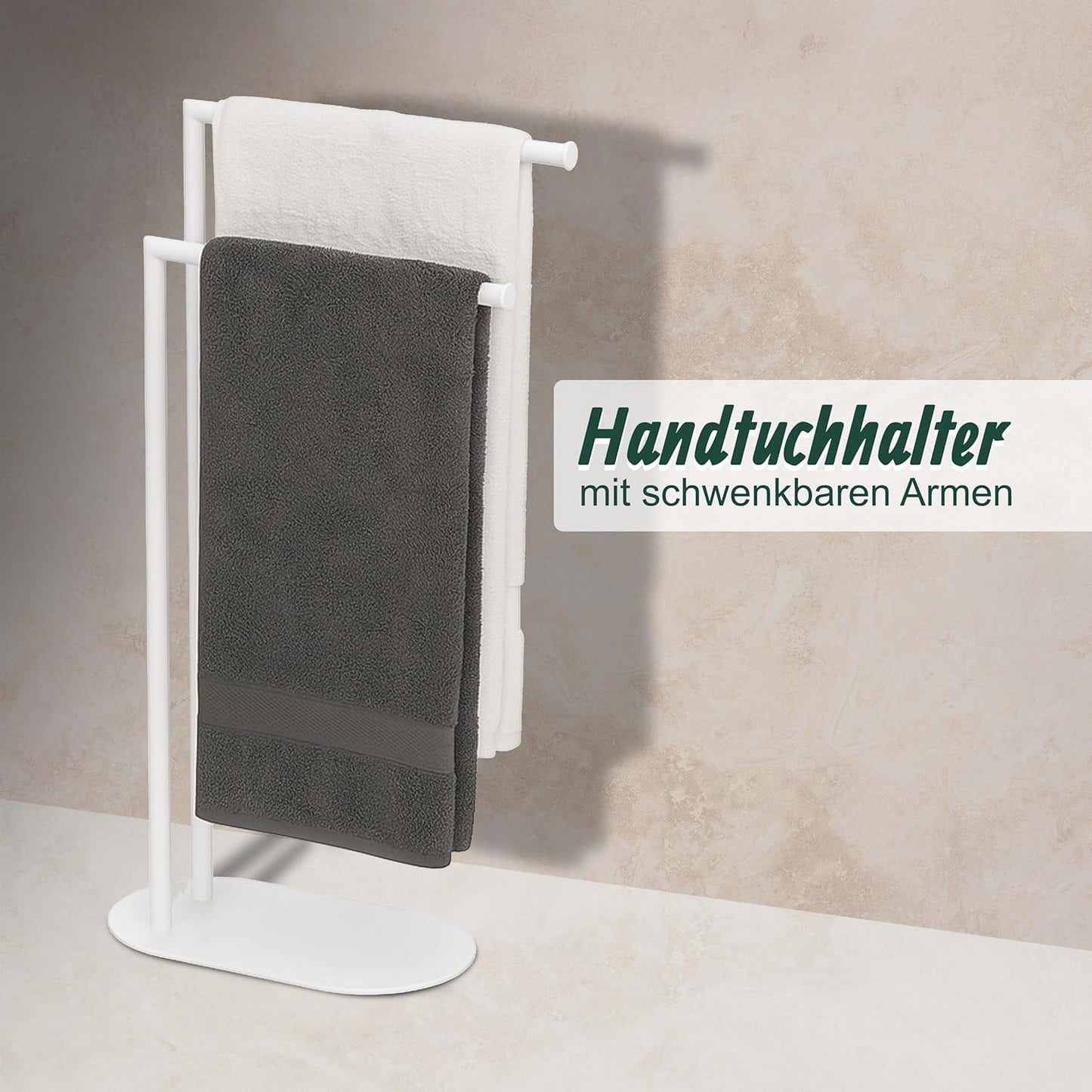Handtuchständer mit 2 Stangen, freistehend, Weiss