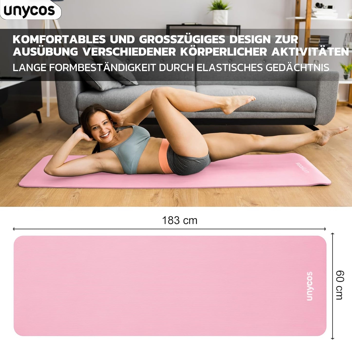 Gymnastikmatte mit Tragegurt, #14 Hellrosa 183*60*1.5 cm