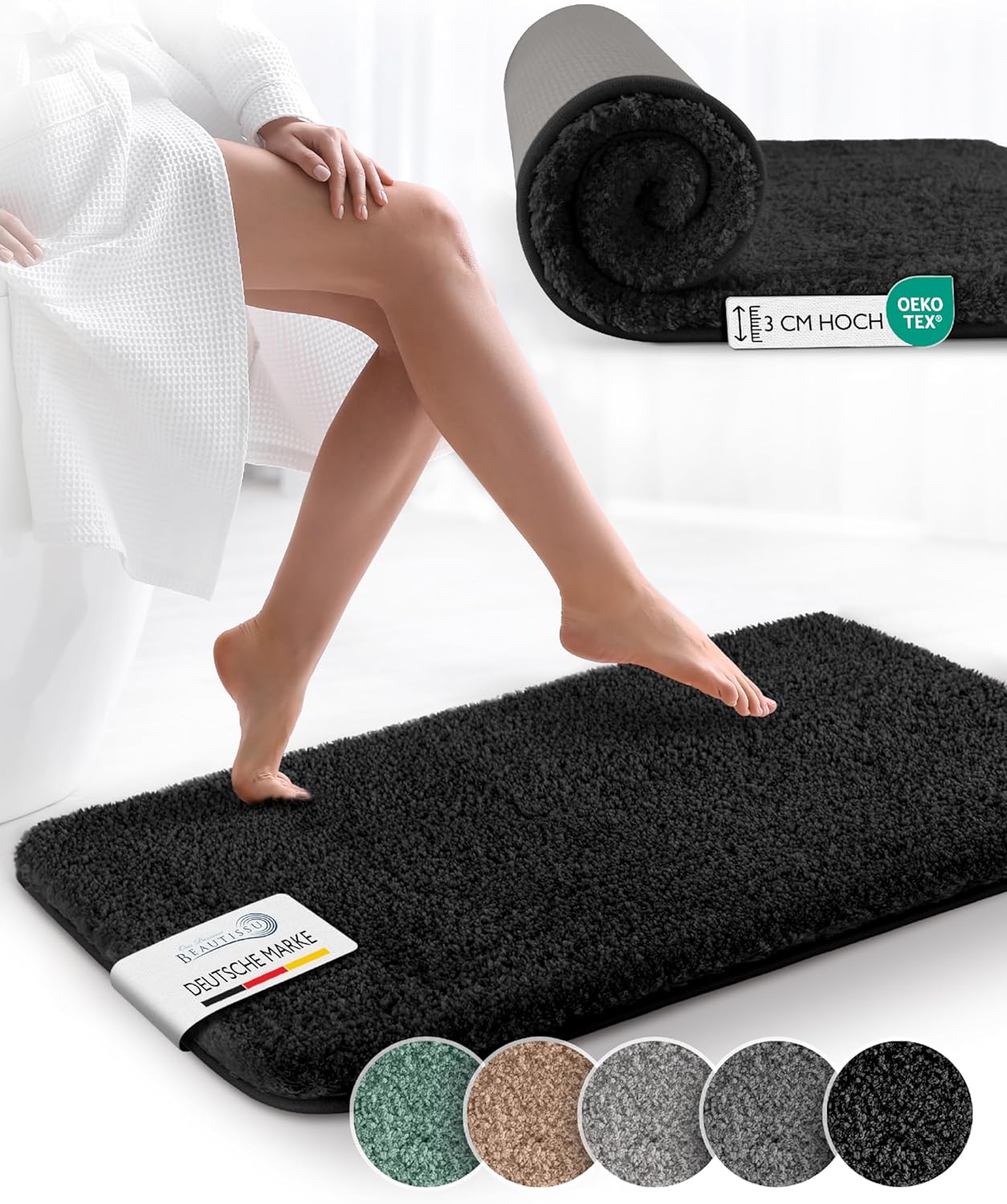 Rutschfeste Badematte, Fussbodenheizung geeignet, 70 x 120 cm, 70 x 120 cm Schwarz