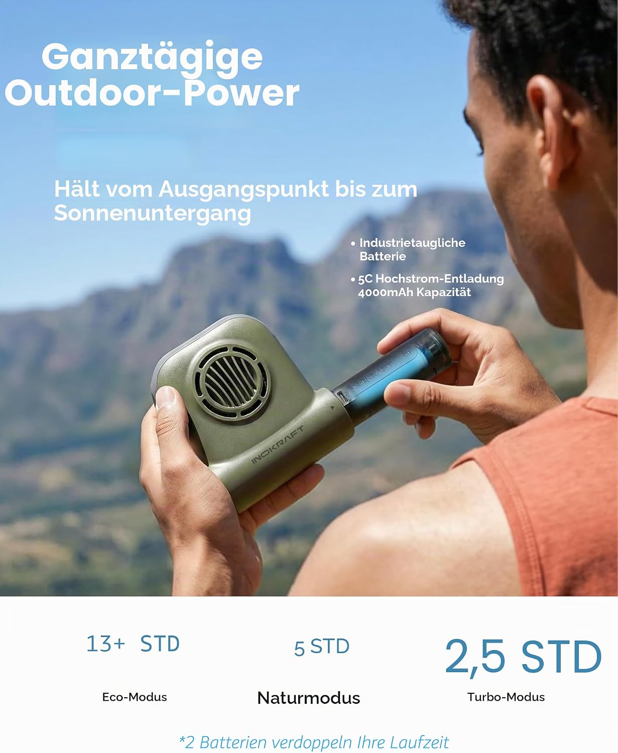 Tragbarer USB-Clip-Ventilator, Grün - 1 Akku