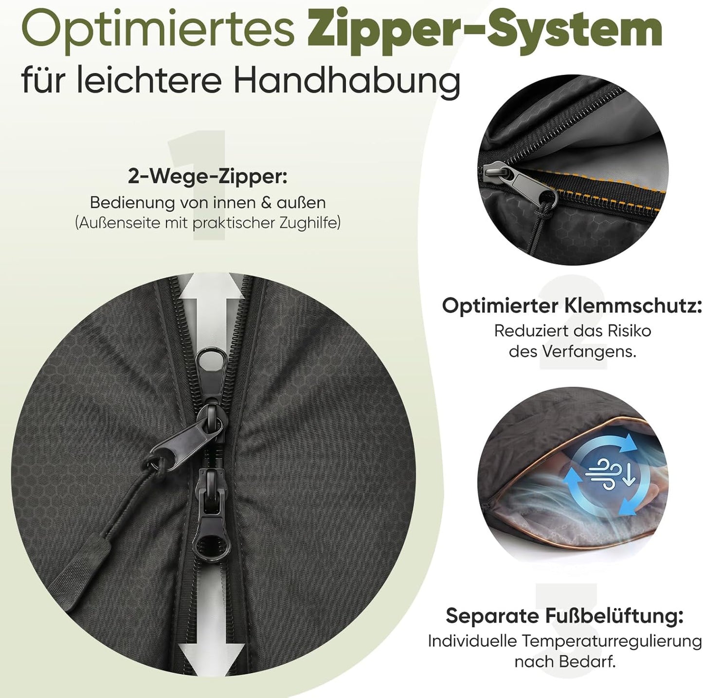 3-Jahreszeiten-Schlafsack mit Fussbelüftung, Anthrazit