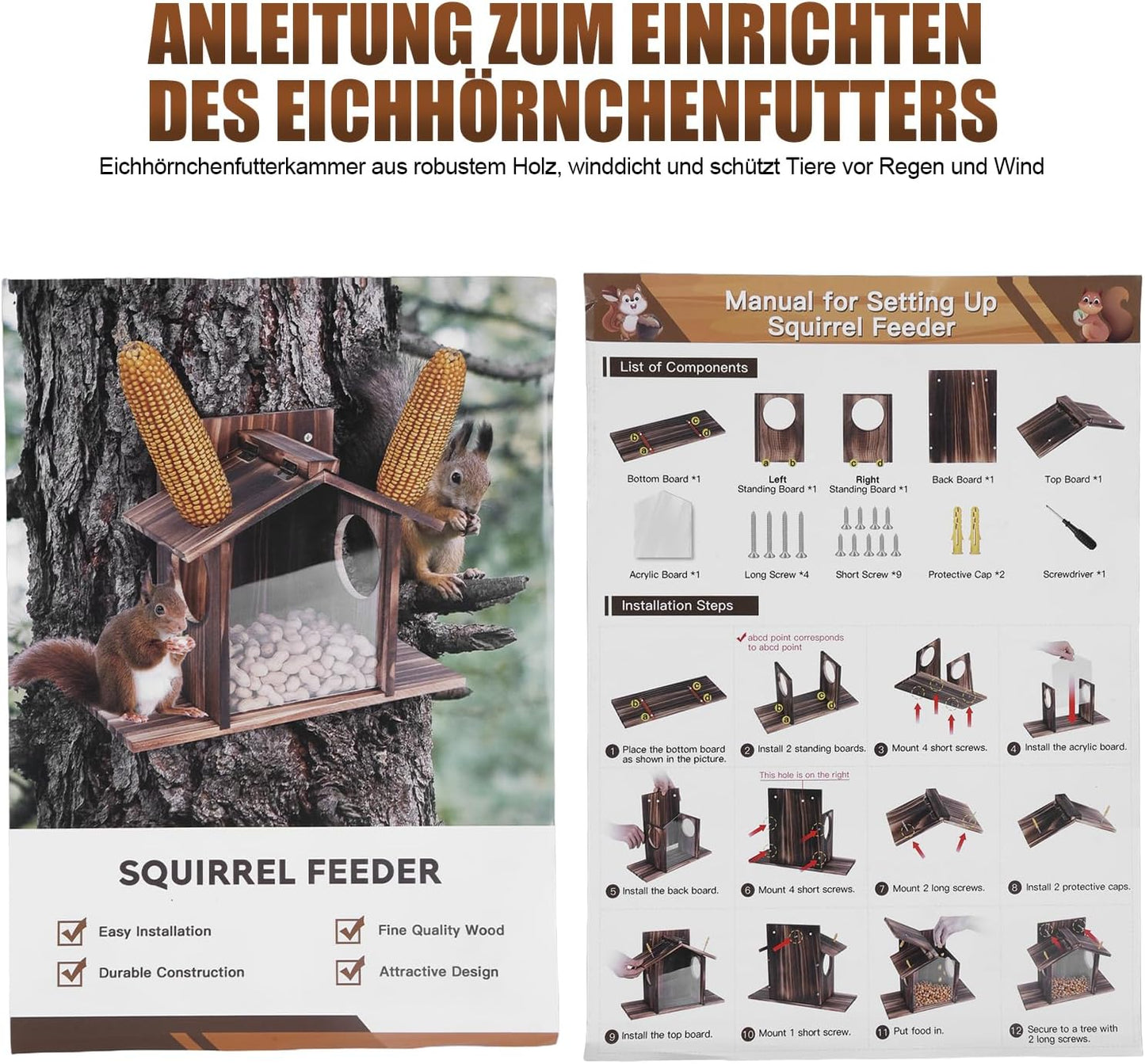 Wetterfestes Eichhörnchen-Futterhaus aus Holz