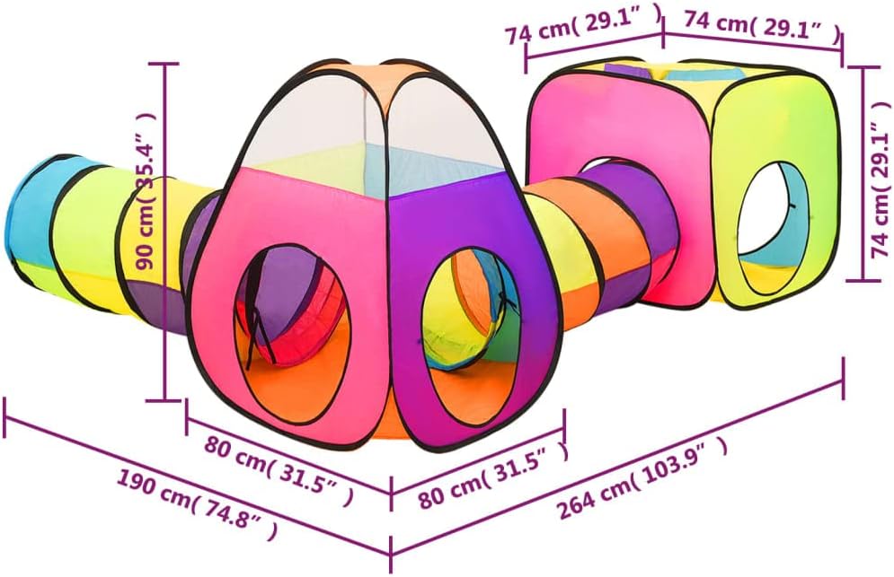 3-in-1 Spielzelt mit Tunnel, Bällebad und Tragetasche, 190x264x90cm, Gelb