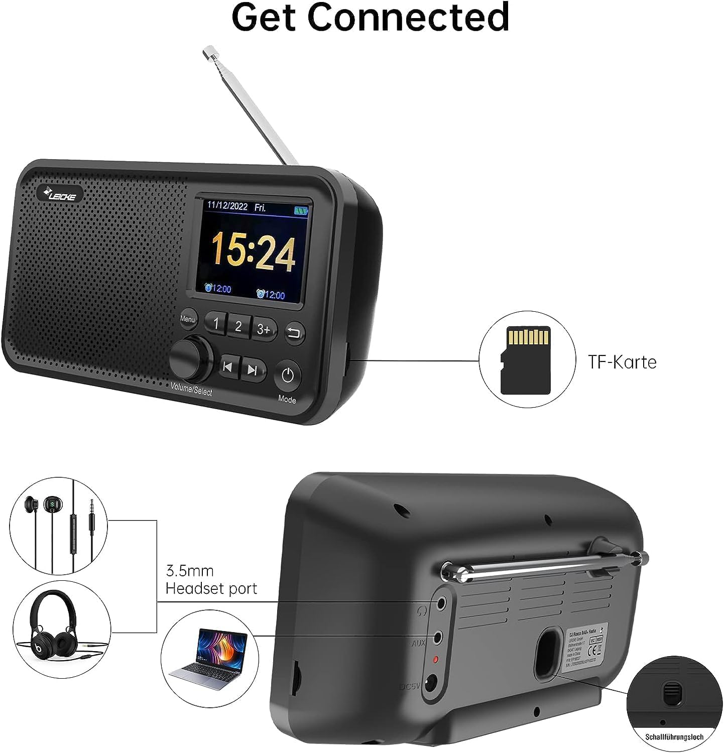 Tragbares DAB+ Radio mit Bluetooth, 2000mAh Akku