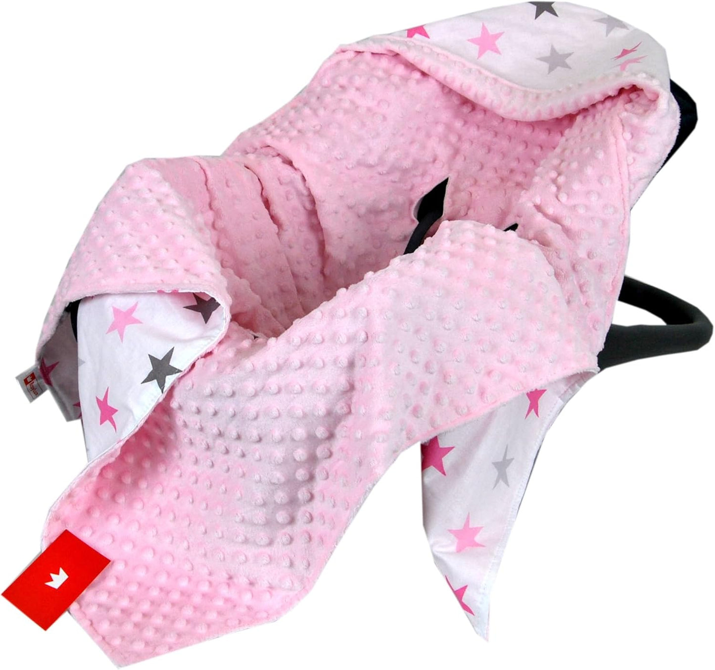 Baby Einschlagdecke für Babyschale mit 3-Punkt-Gurt, 10. Rosa + Sterne