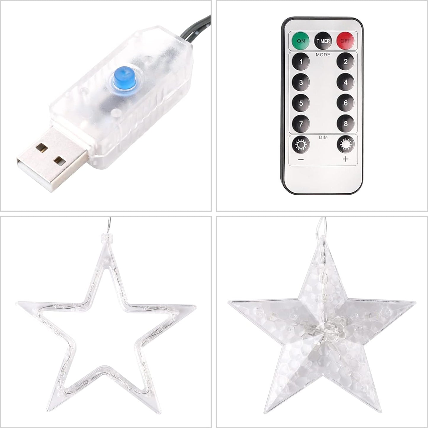Christbaumbeleuchtung mit Fernbedienung und 9 Modi, Warmweiss Sternspitze Usb 1,5m+1m