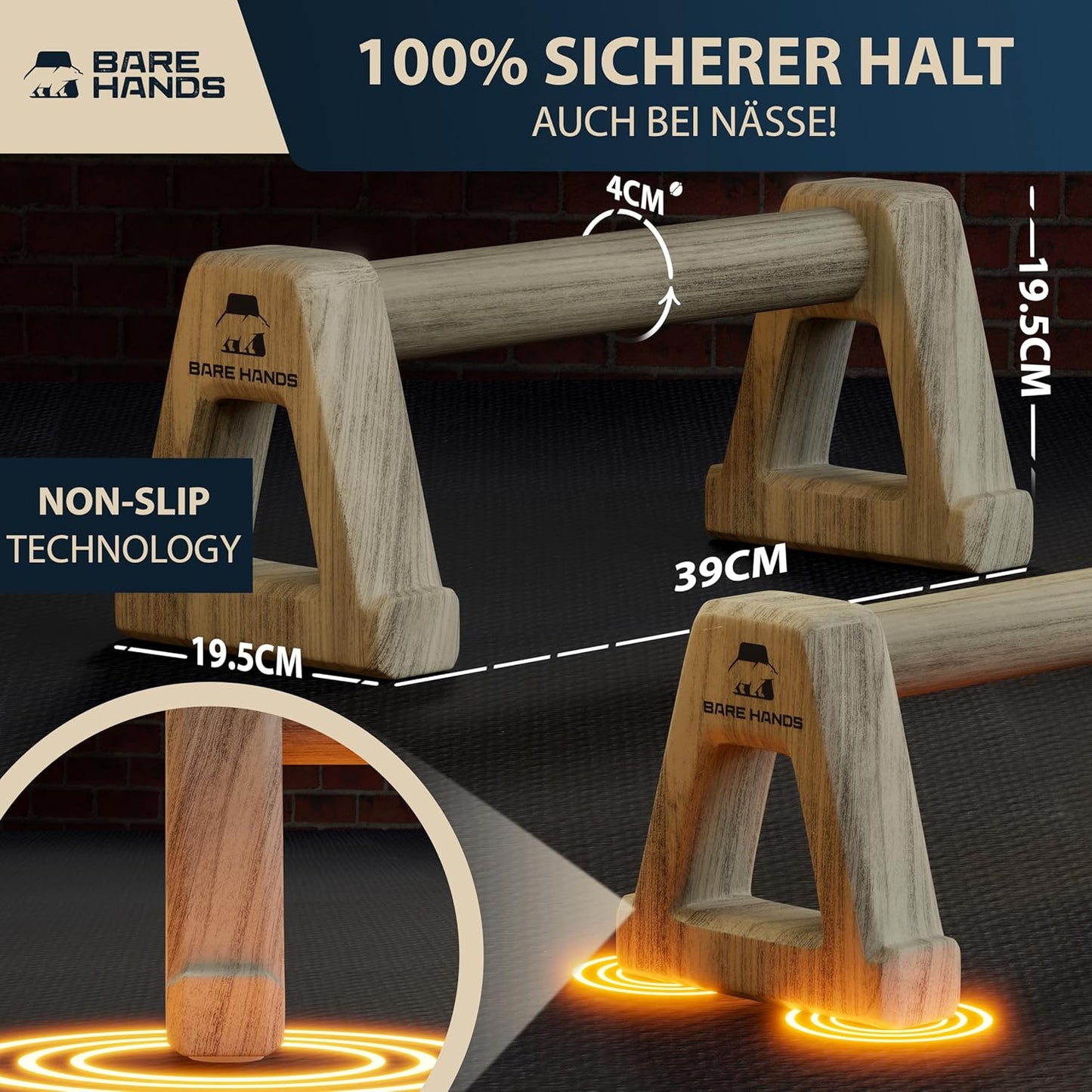 Liegestützgriffe aus Holz, Modell L