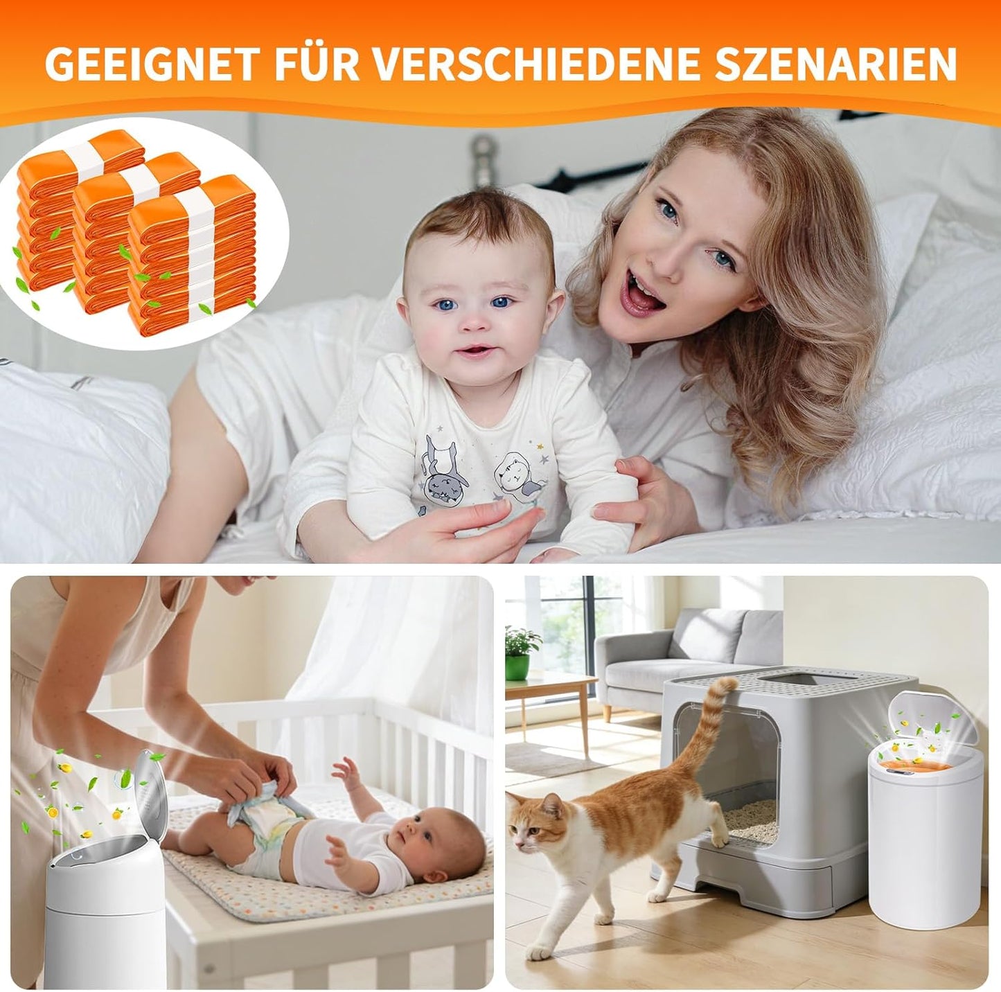18er-Pack Nachfüllkassetten für Windeleimer, Orange-18 Stück
