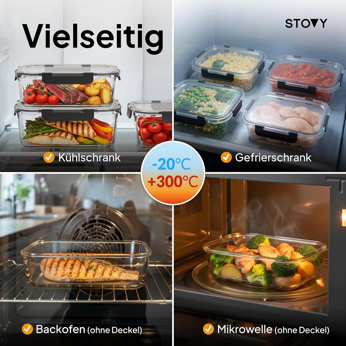 Meal Prep Glasbehälter-Set mit Deckel (5x 1040ml)