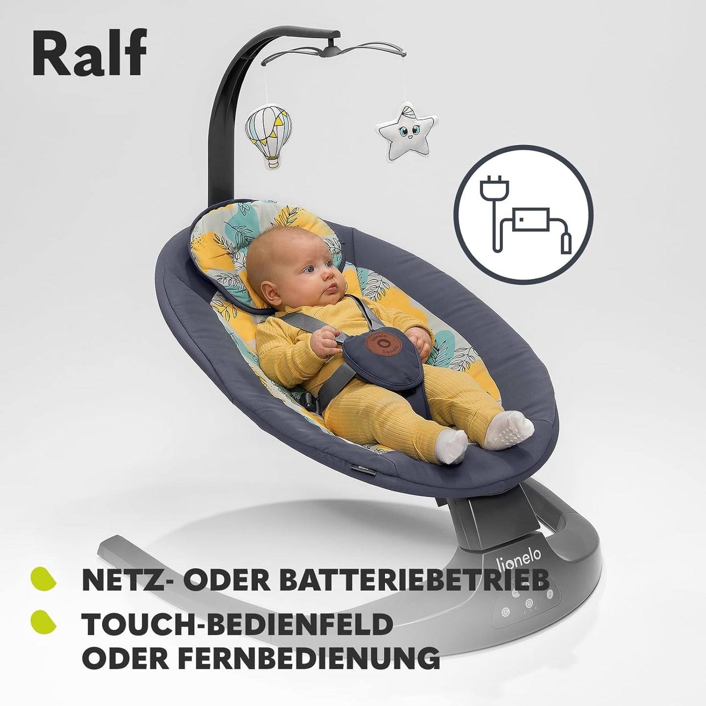 2-in-1 Babywippe und Liegestuhl - Ralf, ‎Grau Weiss