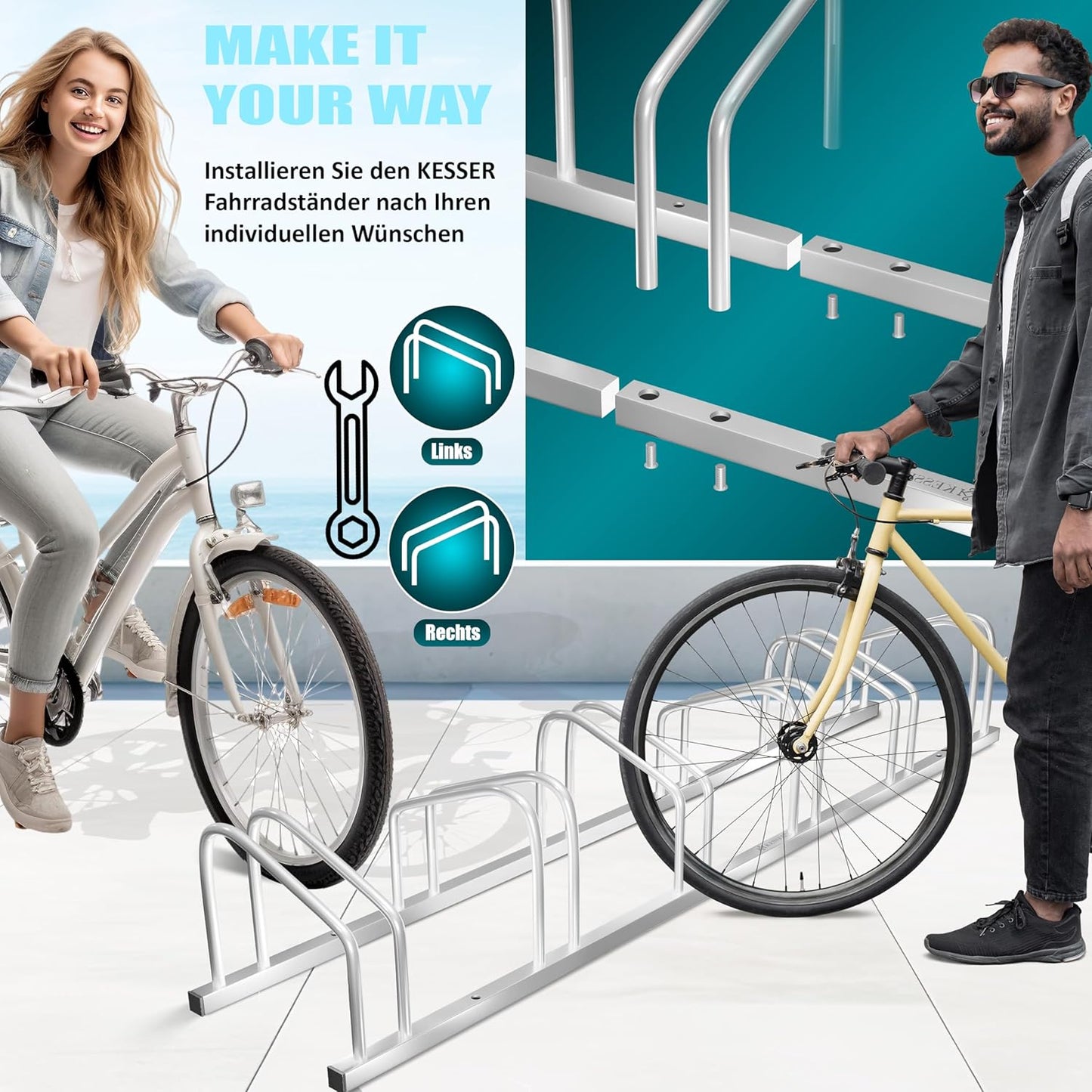 Veloständer für sechs Räder, Silber|6 Fahrräder