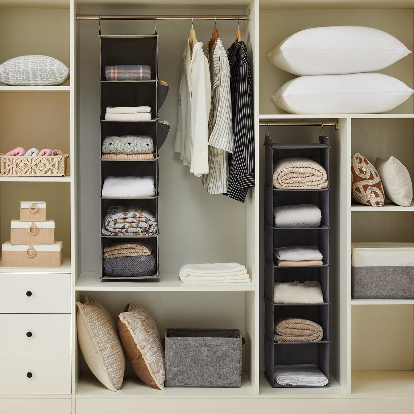 Hängeregal, 6 Fächer Grau, Schwarz, Beige