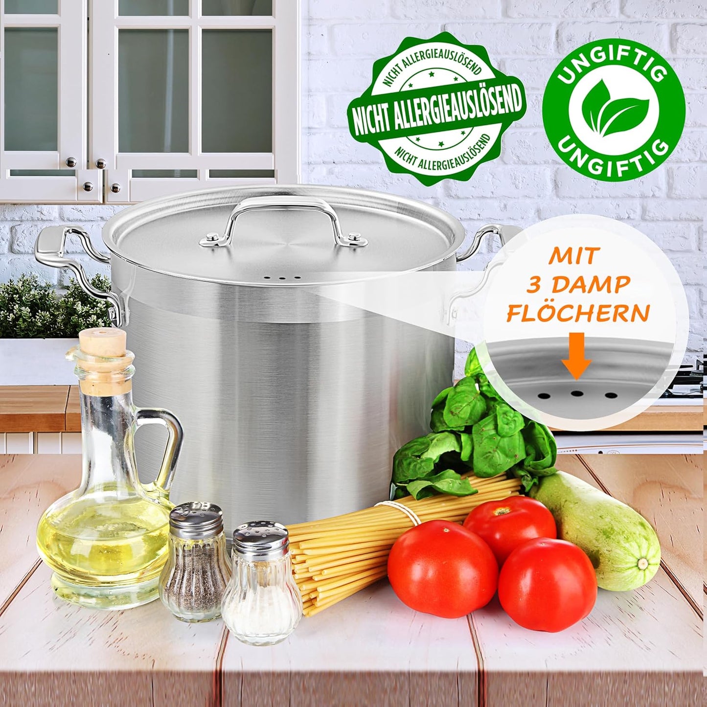 Edelstahl Induktion Suppentopf 13L mit Deckel, 13 Liter