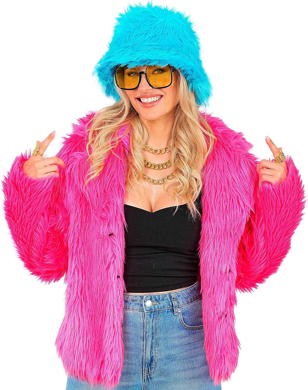 Neon Pinke Damen Plüschjacke, Neon-pink L-XL