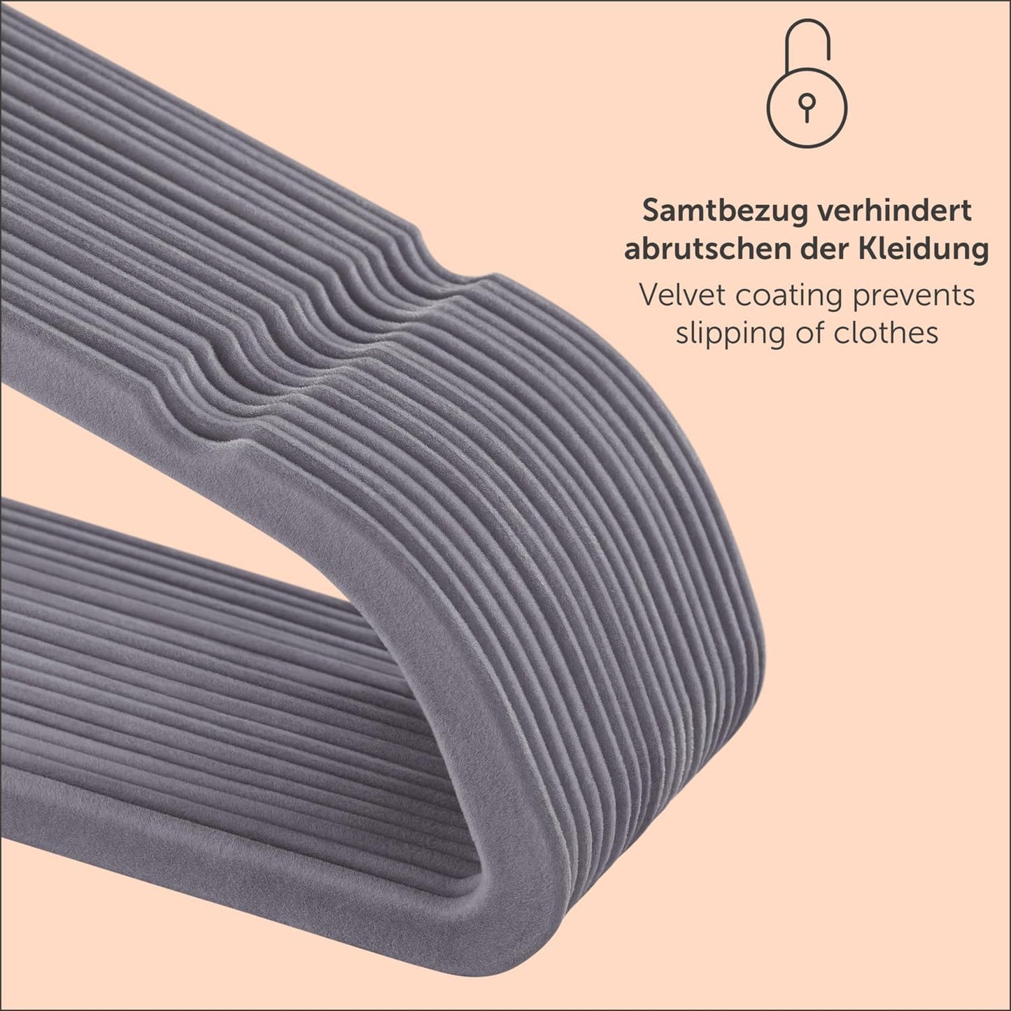 100 Stück Samt-Kleiderbügel, 100 Stück Grau