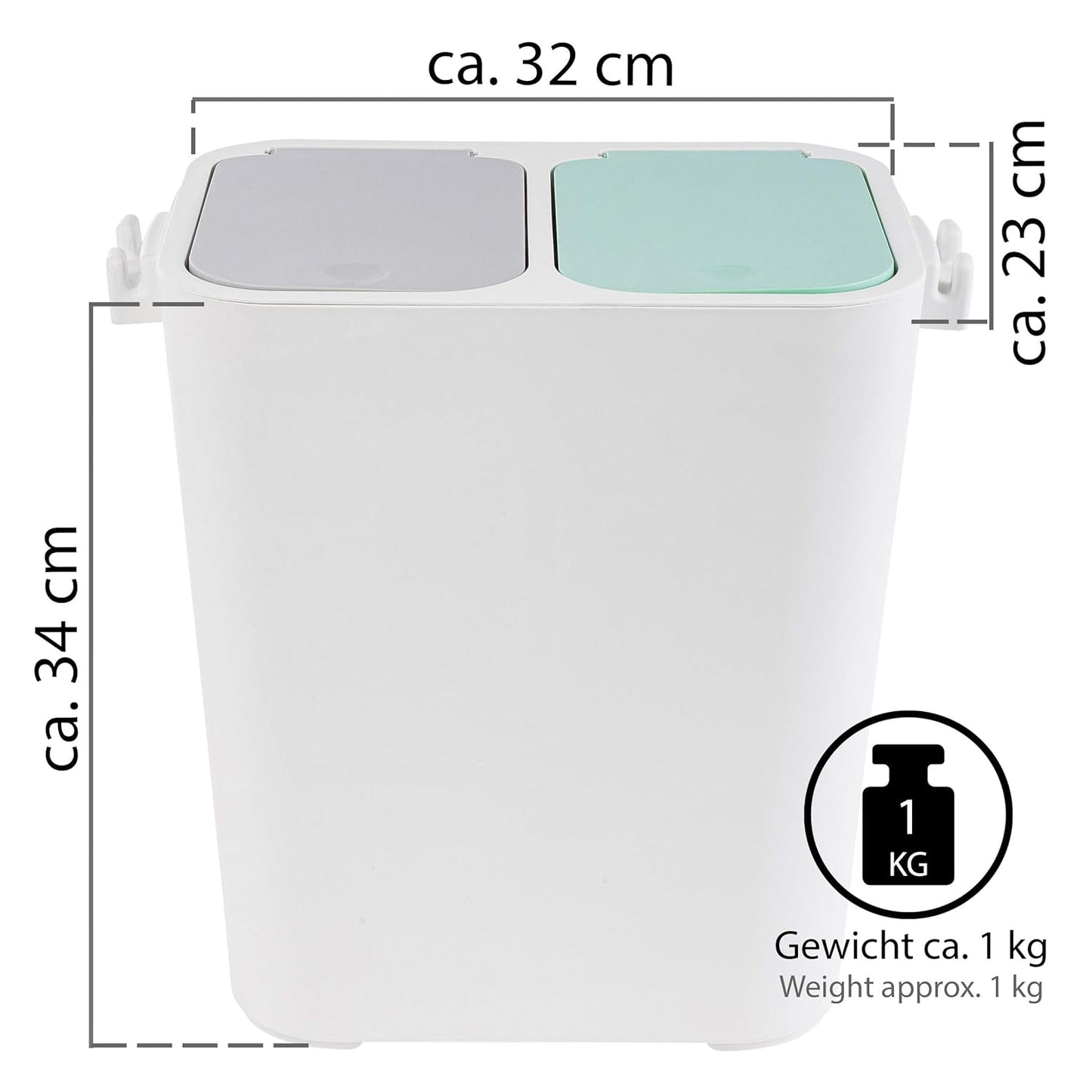 Mülltrennsystem Tom, Grau-Mint, 18 Liter