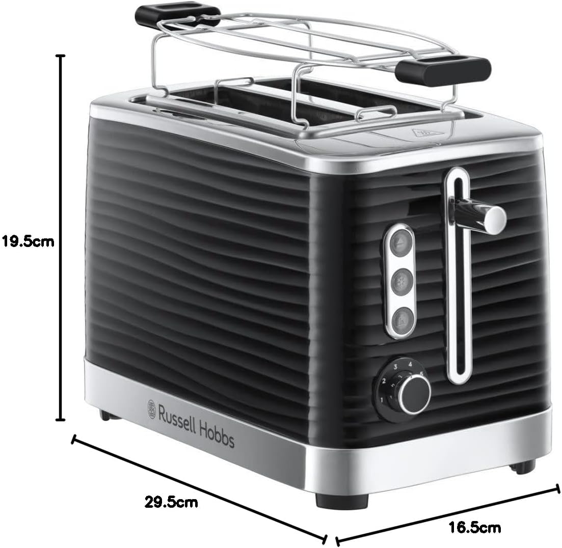 Toaster für 2 Scheiben mit Brötchenaufsatz, Schwarz
