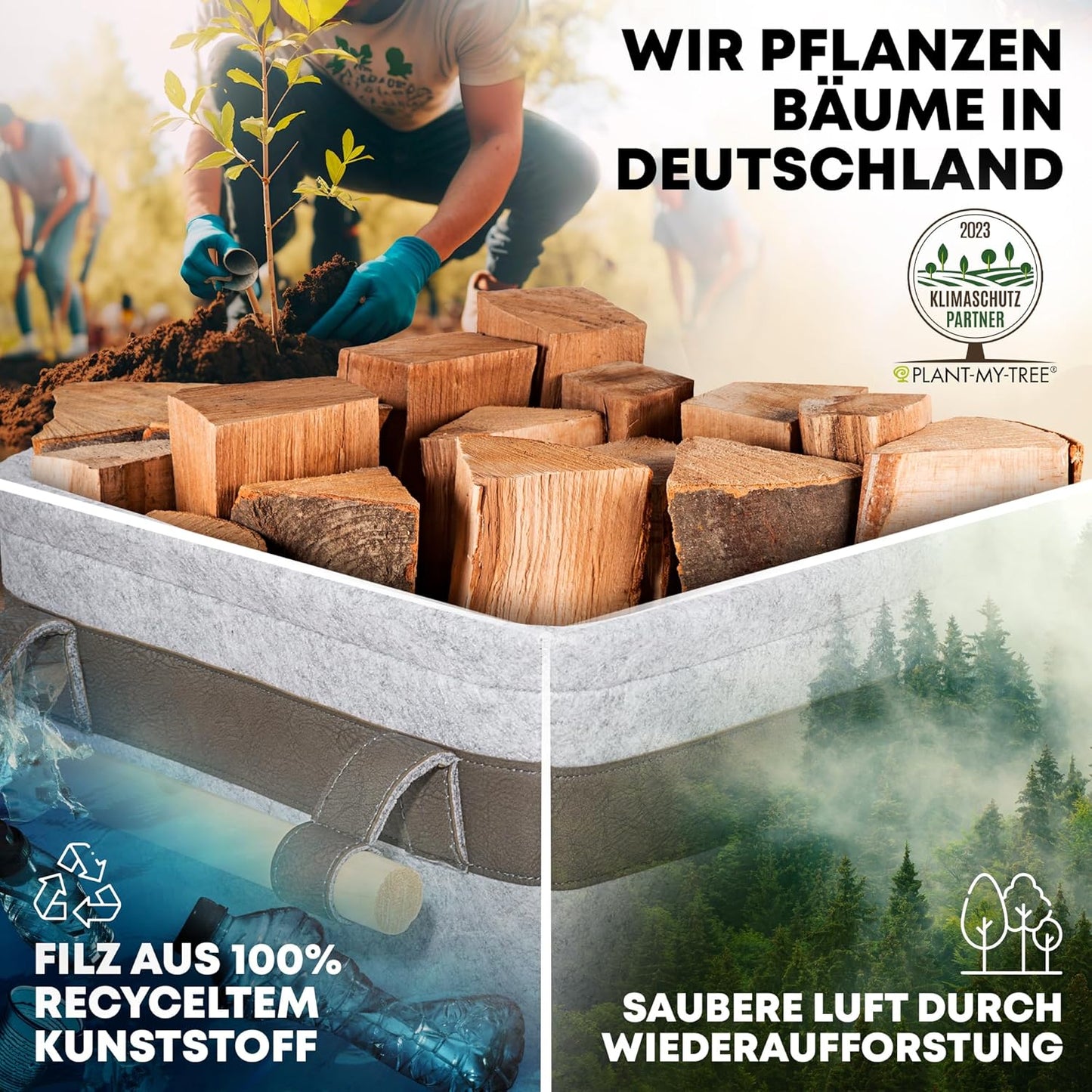 Holzkorb für Kaminholz, mit Zündholzkorb, Hellgrau Bundle