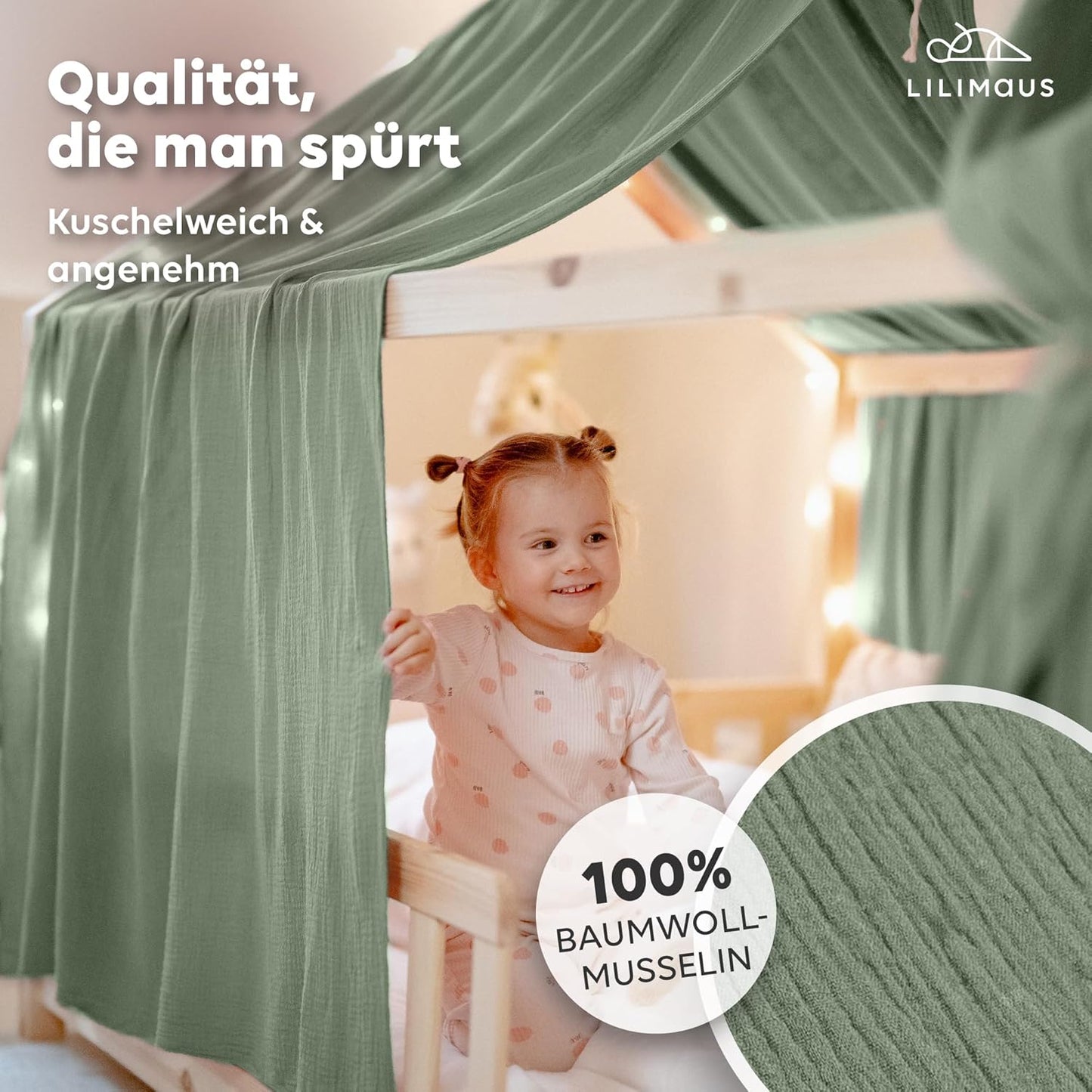 Betthimmel-Set aus Musselin, Eukalyptus 2er Set 67 x 270cm