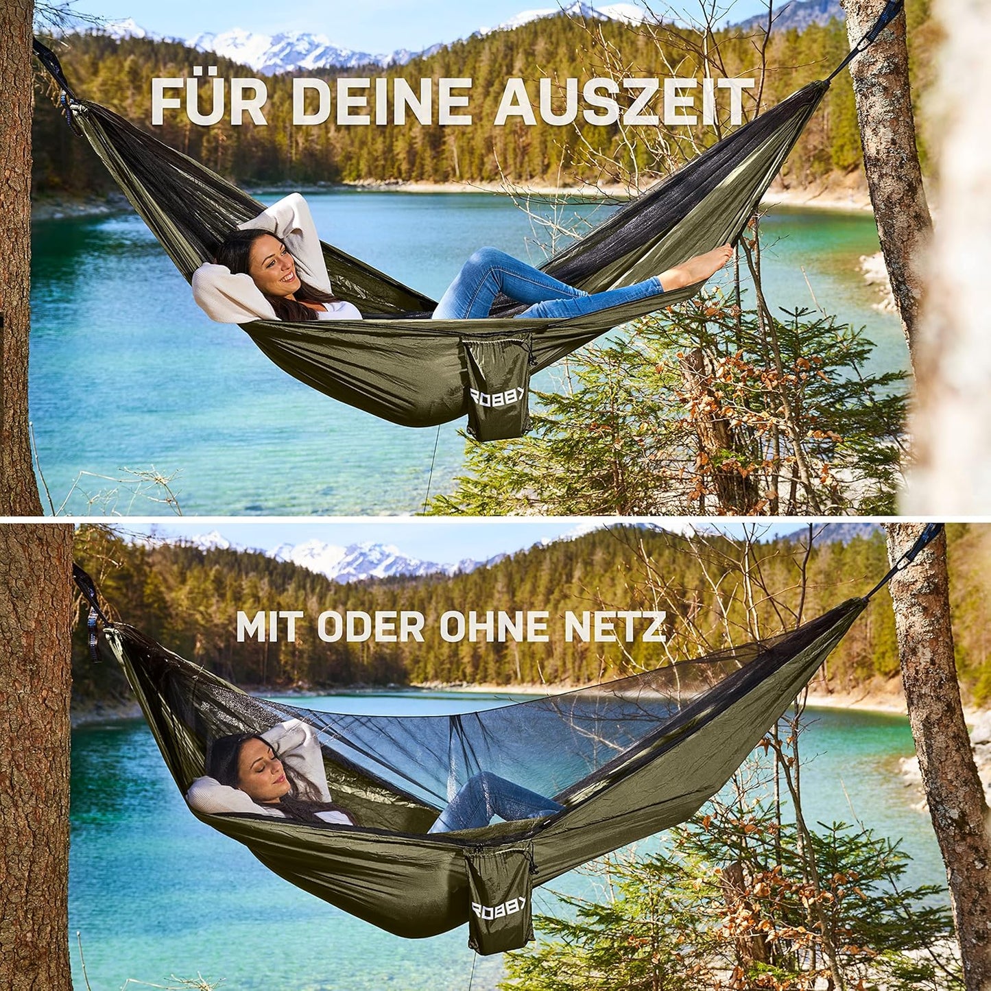Hängematte mit Moskitonetz, Oliv