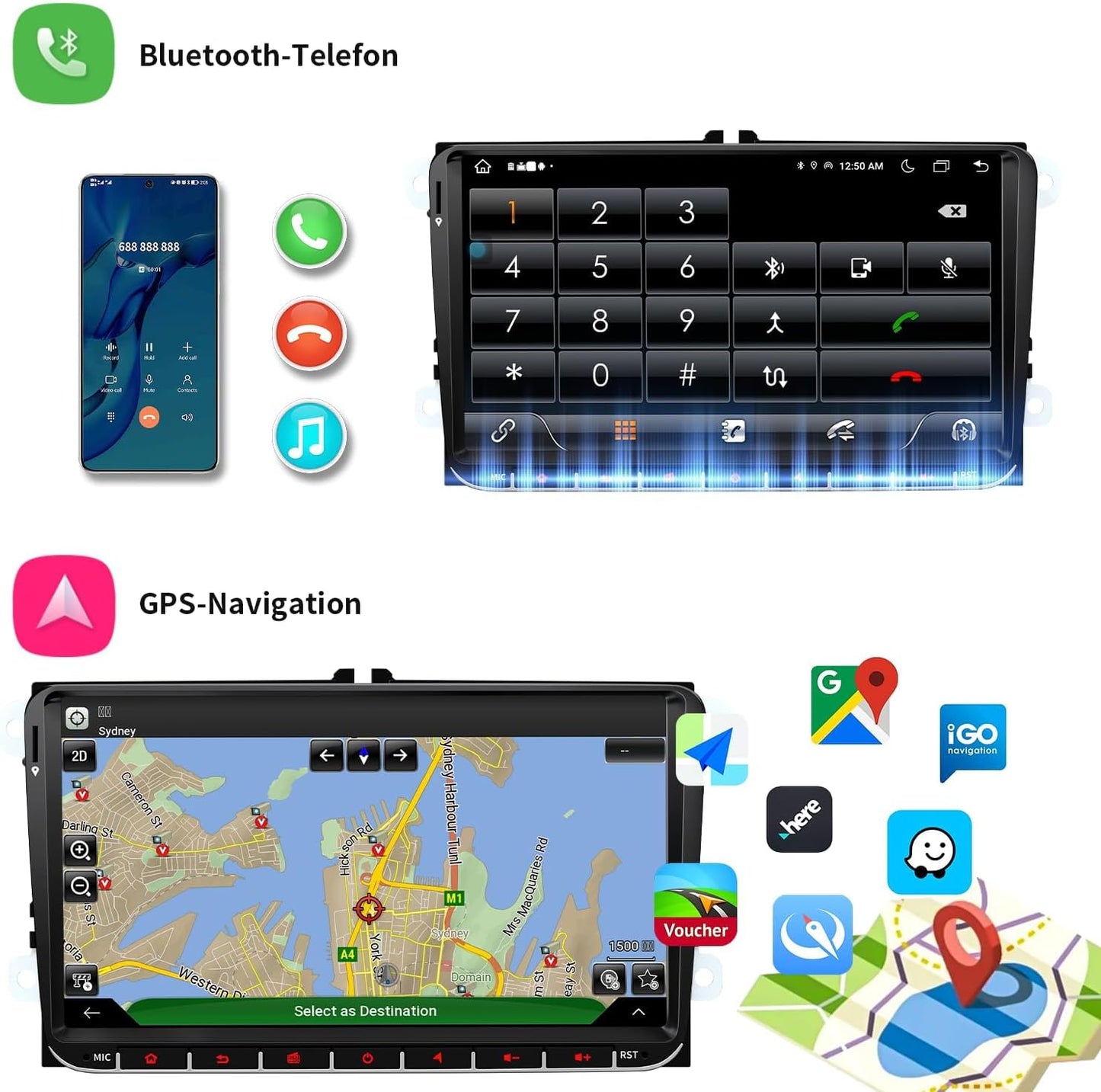 Doppel DIN Autoradio für VW Golf 5/6, T5, Polo, Passat