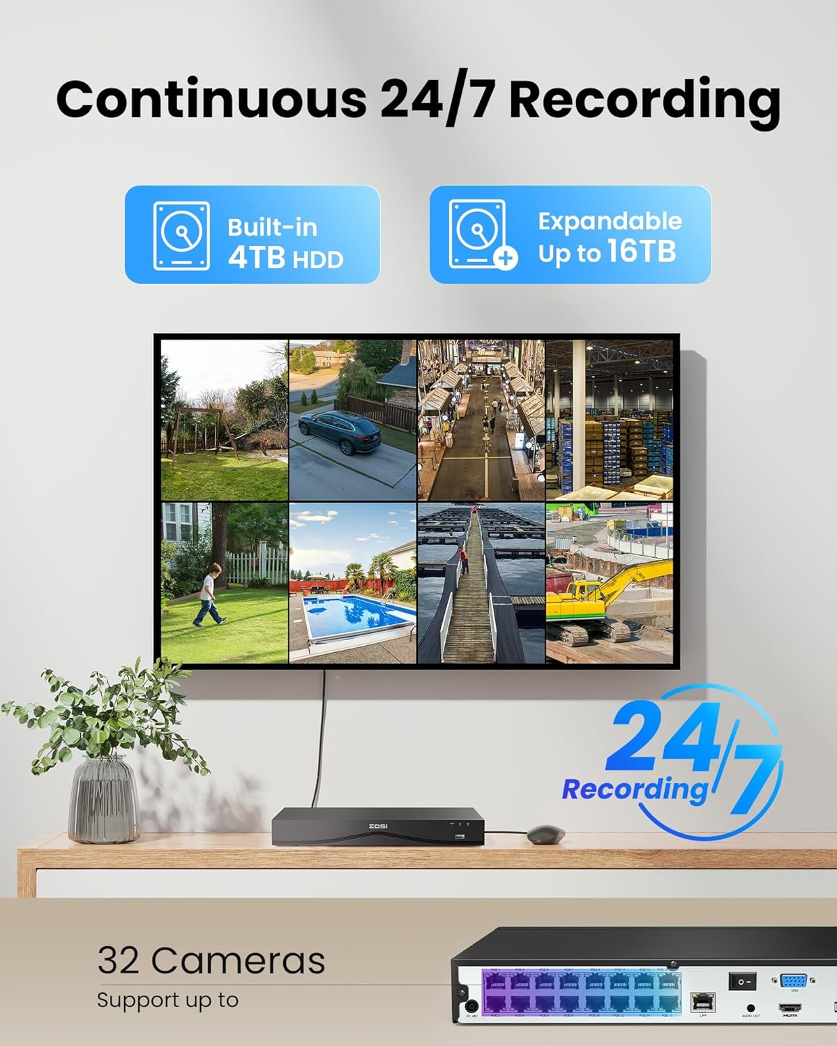 4K Überwachungskamera-Set mit KI-Erkennung, 8MP 4 Dome X 4 Bullet ; Weiss