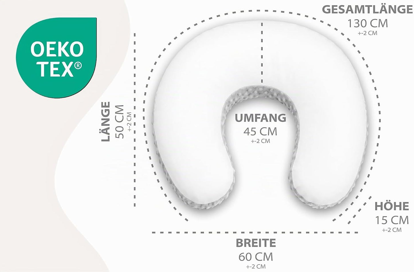 Ergonomisches Stillkissen mit abnehmbarem Bezug, 130 cm Hirsch Grau