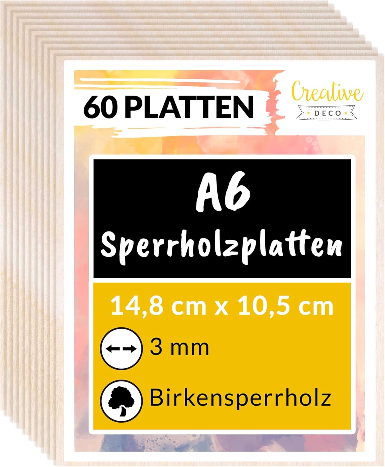 Sperrholzplatten A6-Format für Bastelarbeiten (60 Stück), A6 - 3 mm (60er Pack)